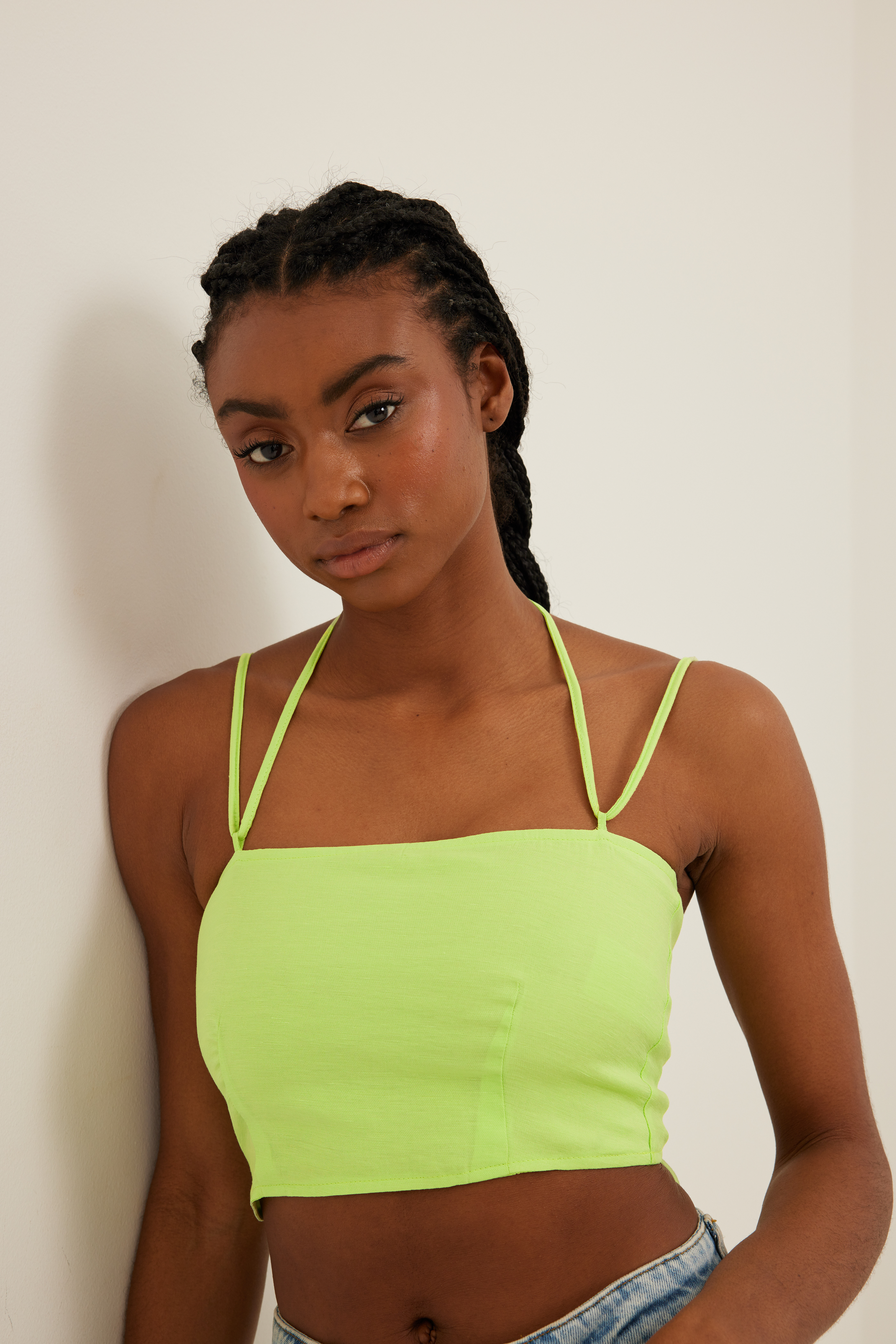 Cropped Linen Top Green | na-kd.com