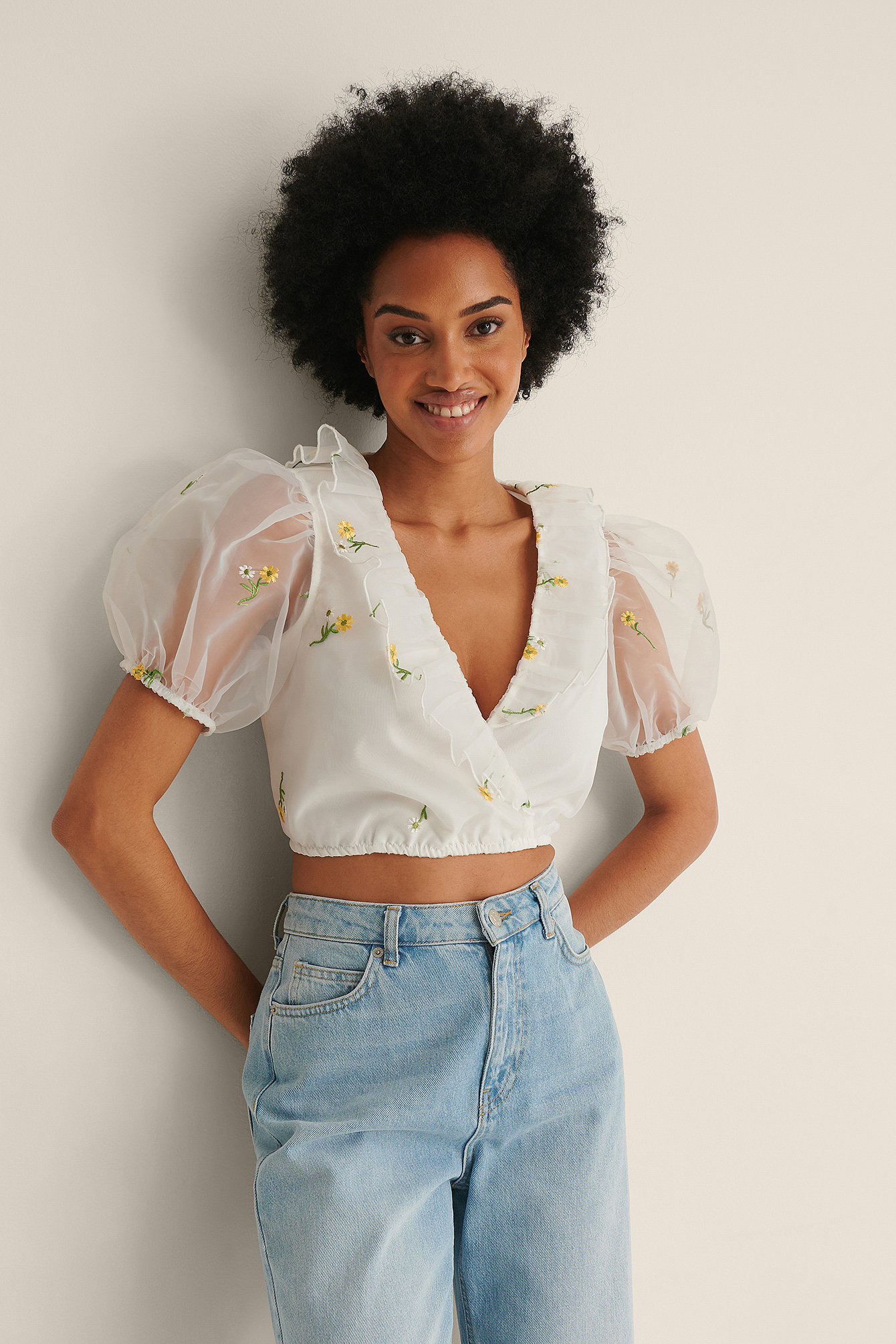 Cropped Organza Top Flower | NA-KD