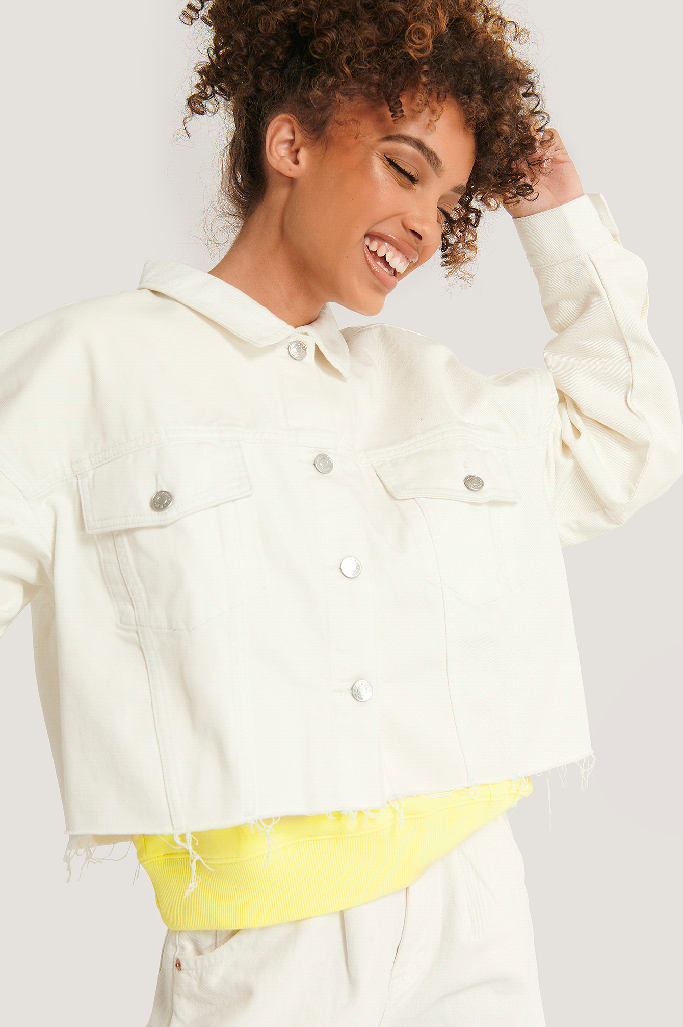 Cropped Oversized Denim Jacket White 