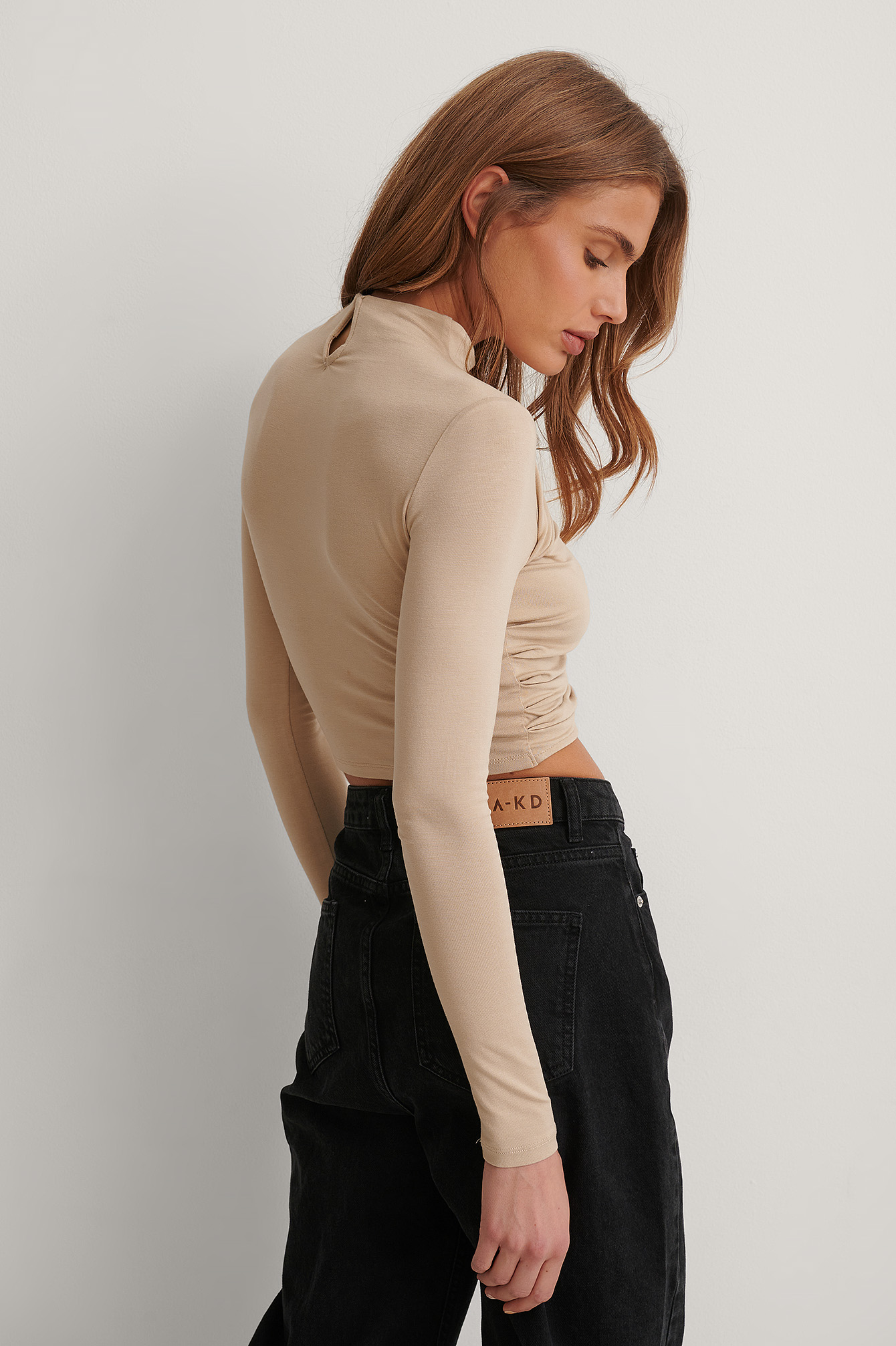 Beige Cropped Pleated Top