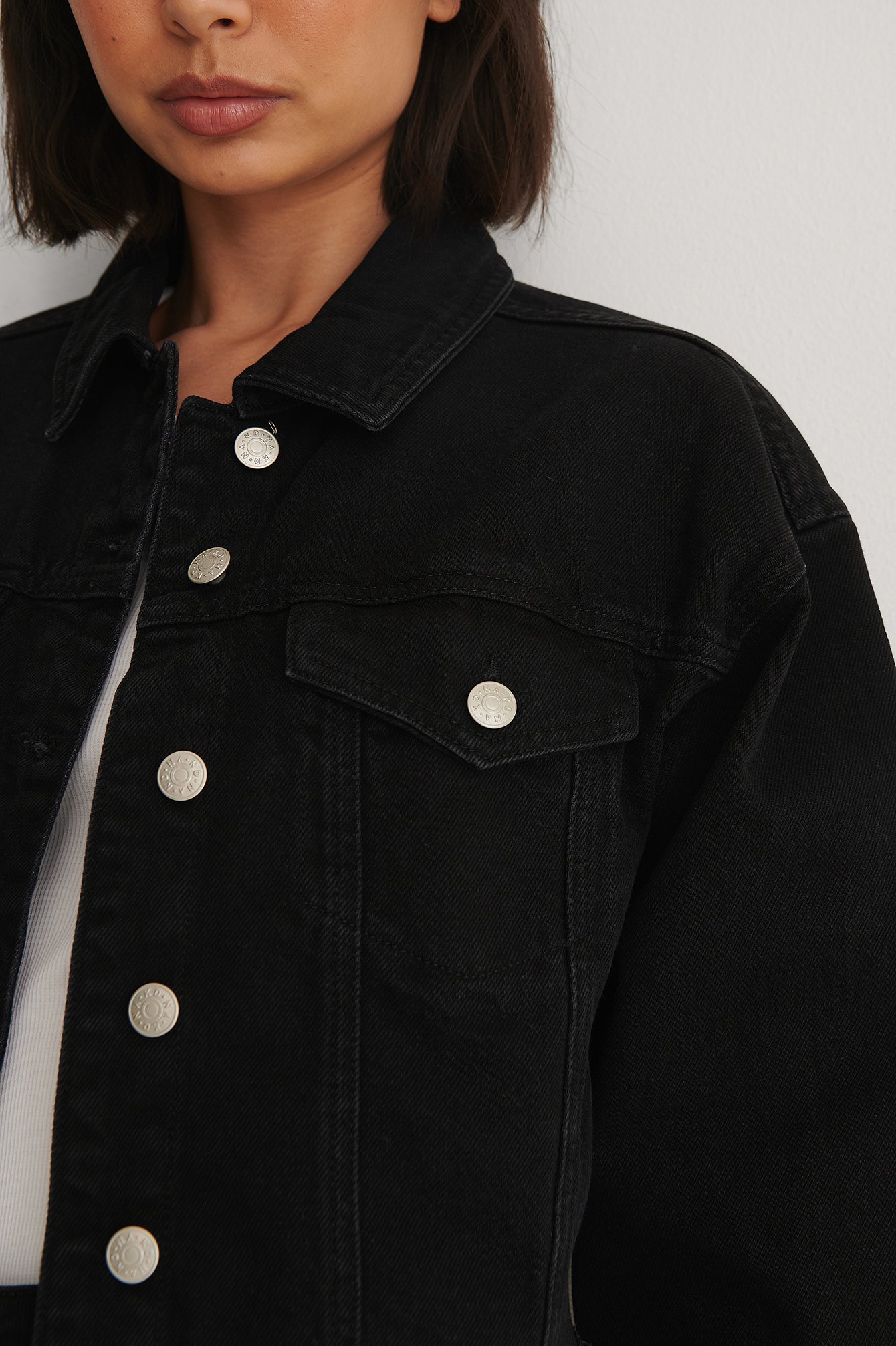 Black Organic Cropped Raw Hem Denim Jacket