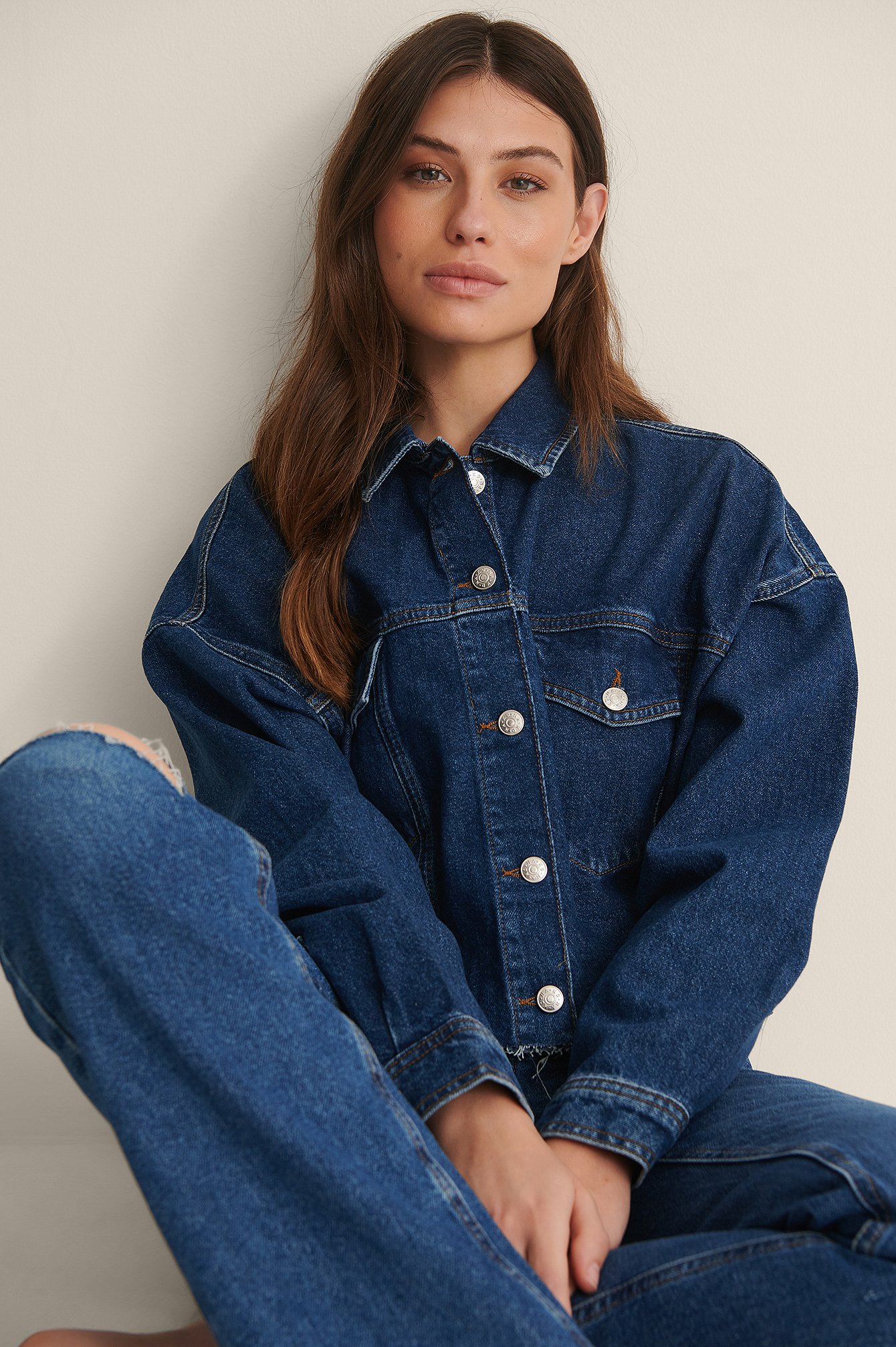 cropped raw hem denim jacket
