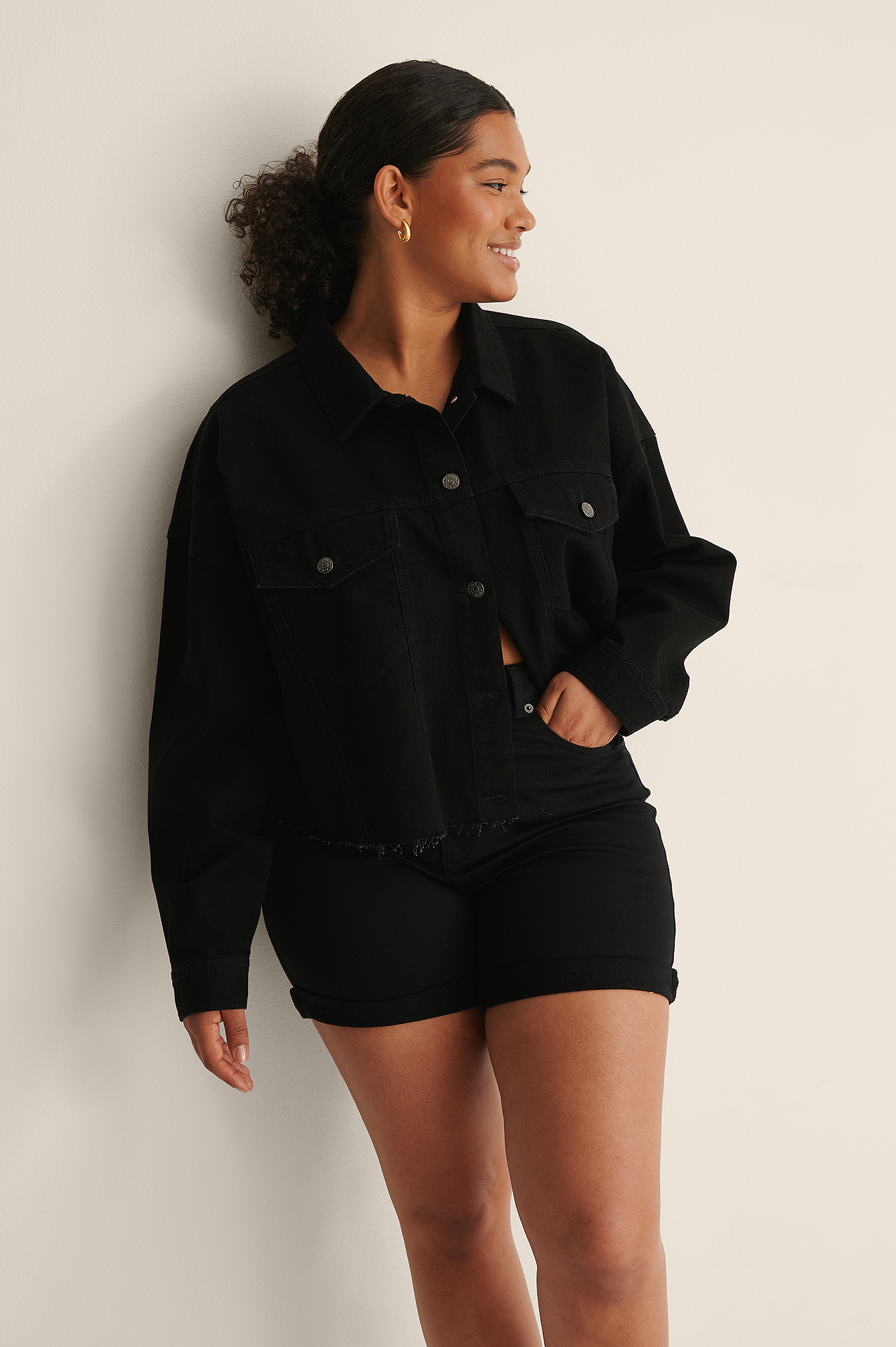 Organic Cropped Raw Hem Oversized Denim 