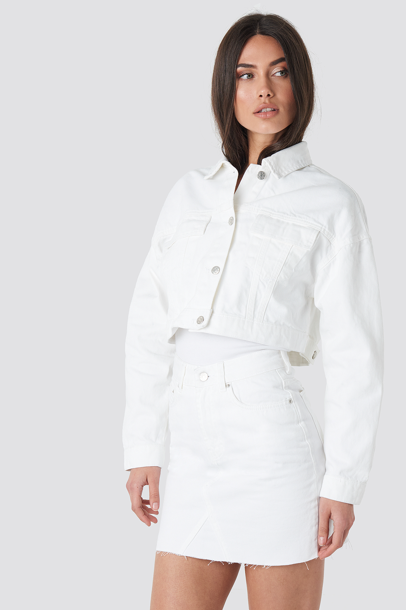 Cropped Regular Hem Denim jacket White 