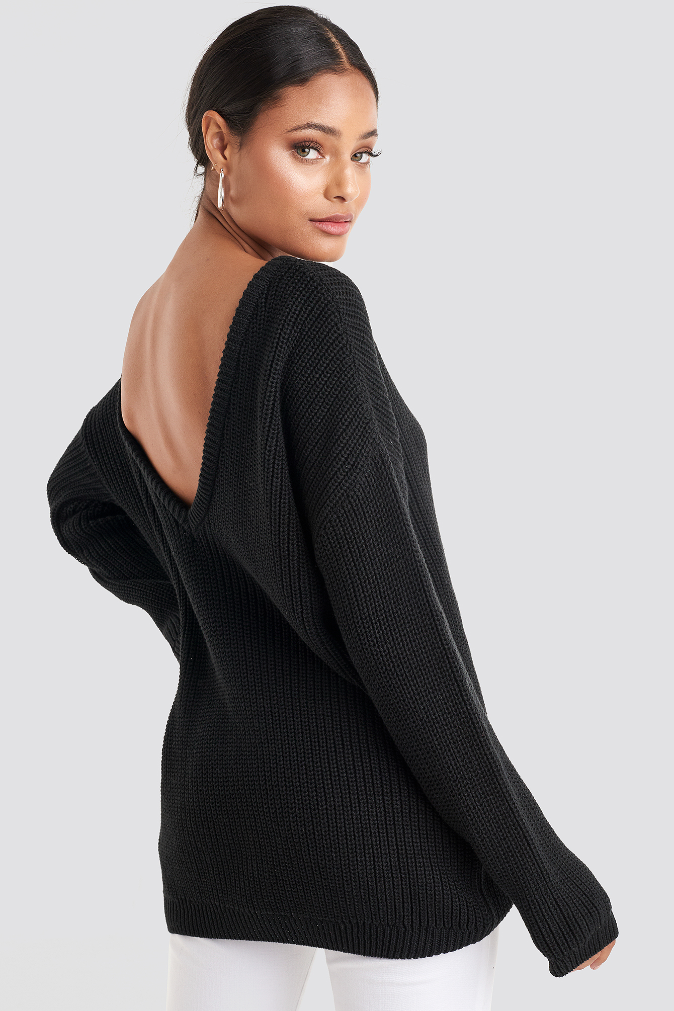 Knitted Deep V-neck Sweater Black