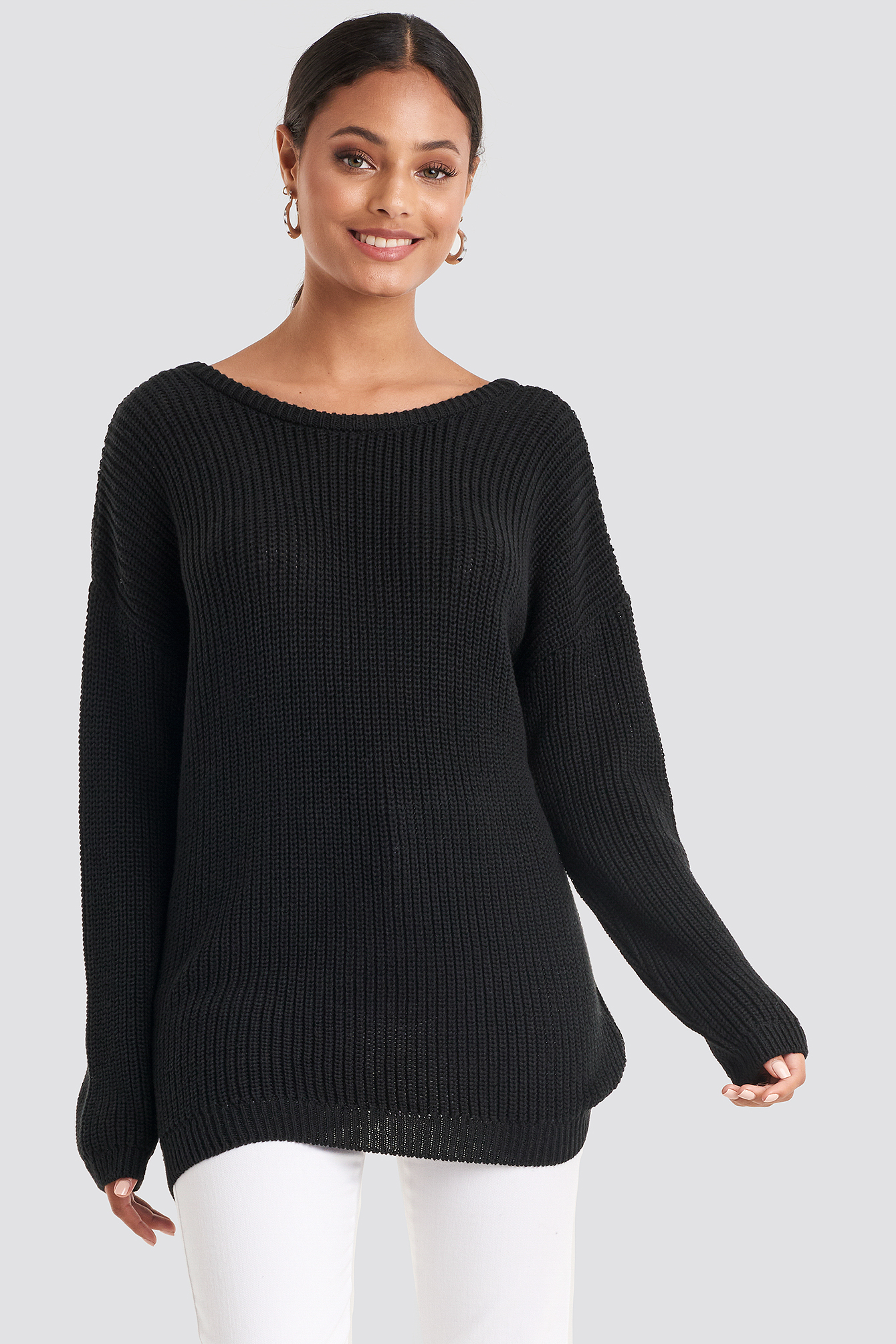 knitted deep v-neck sweater black