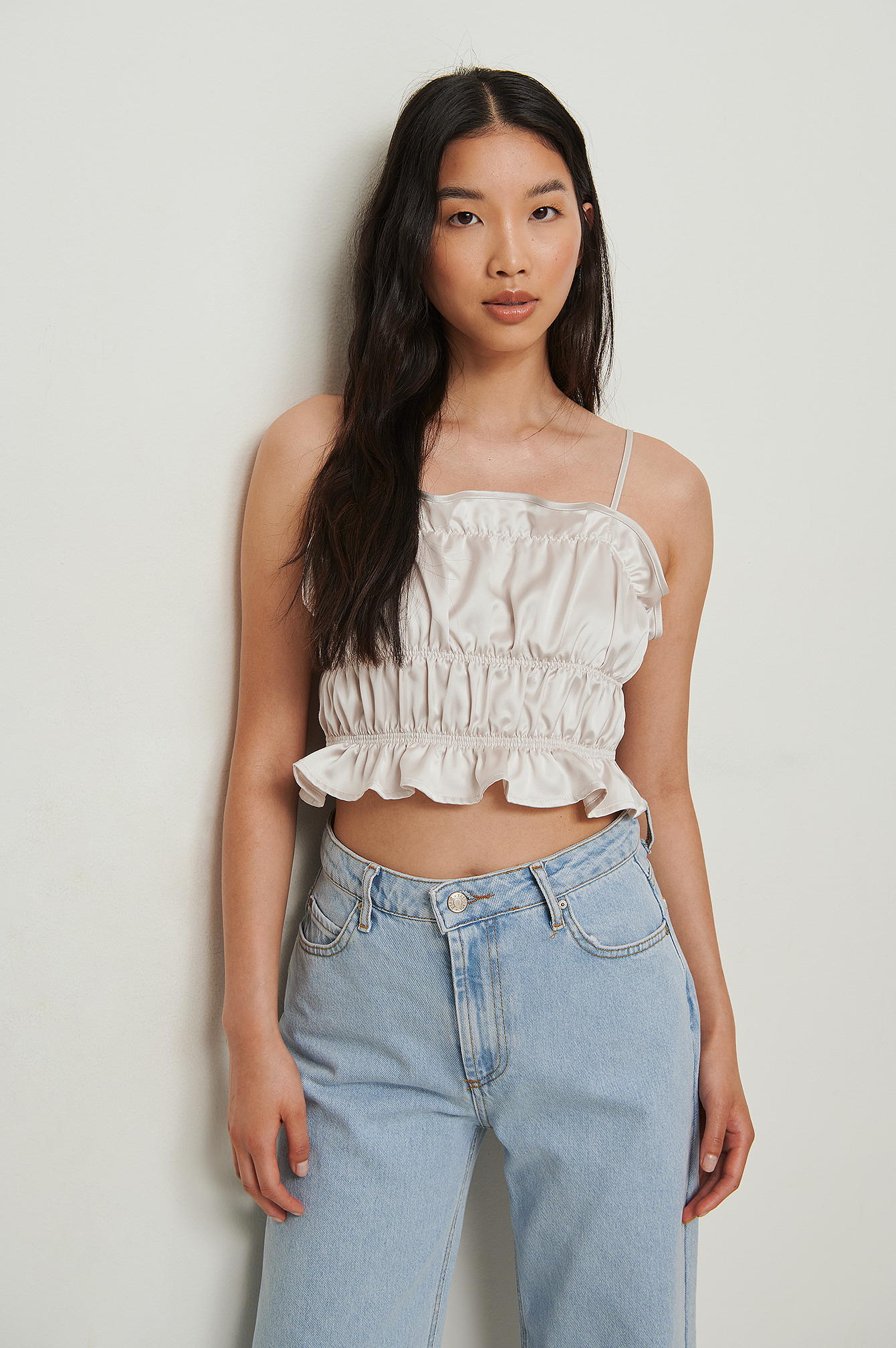 Na-kd Cropped Satin Top - Offwhite