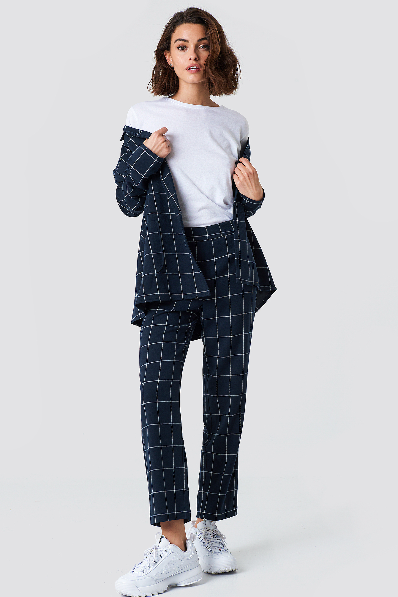 Cropped Straight Suit Pants Checkered