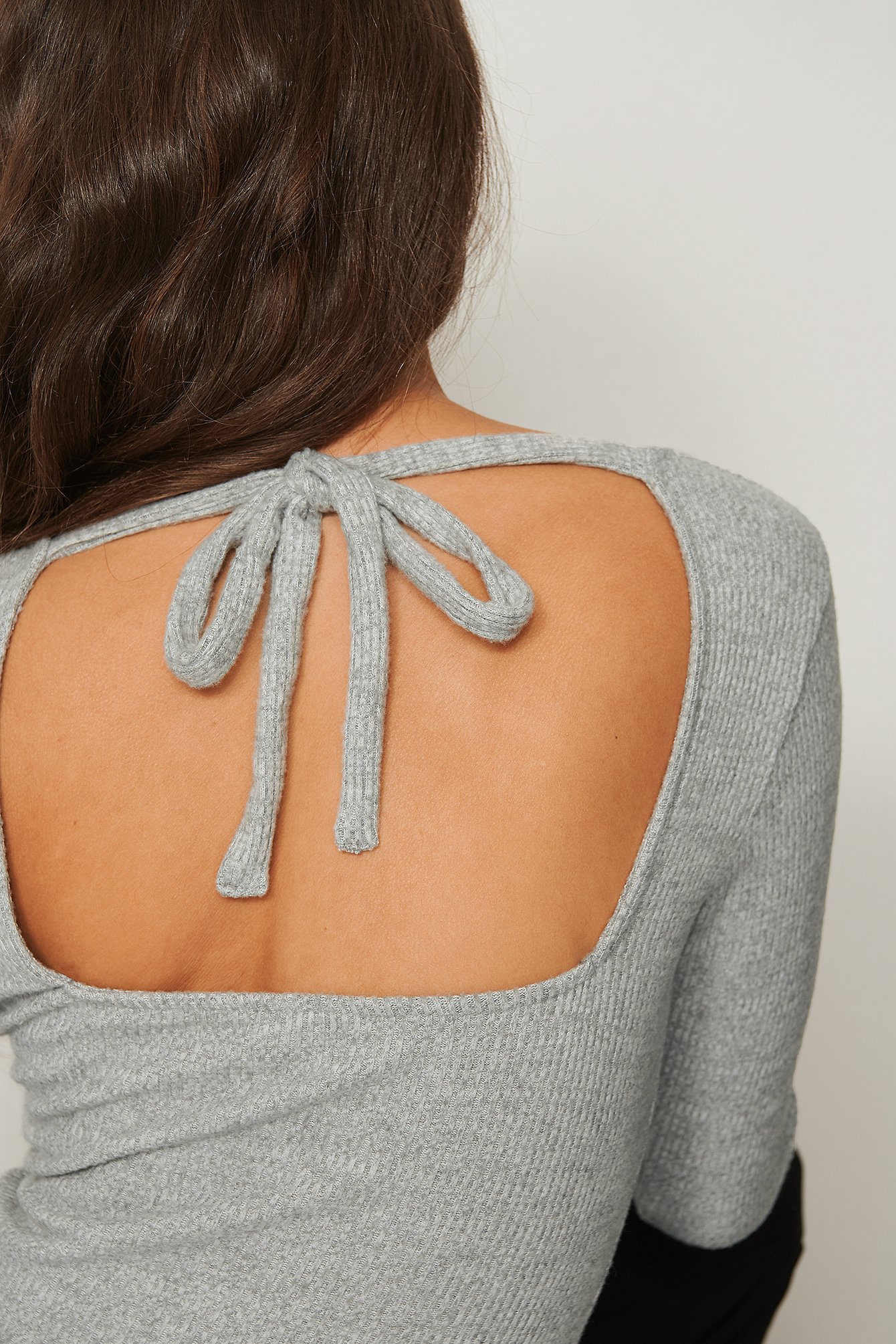 Grey Melange Tie Back Detail Top