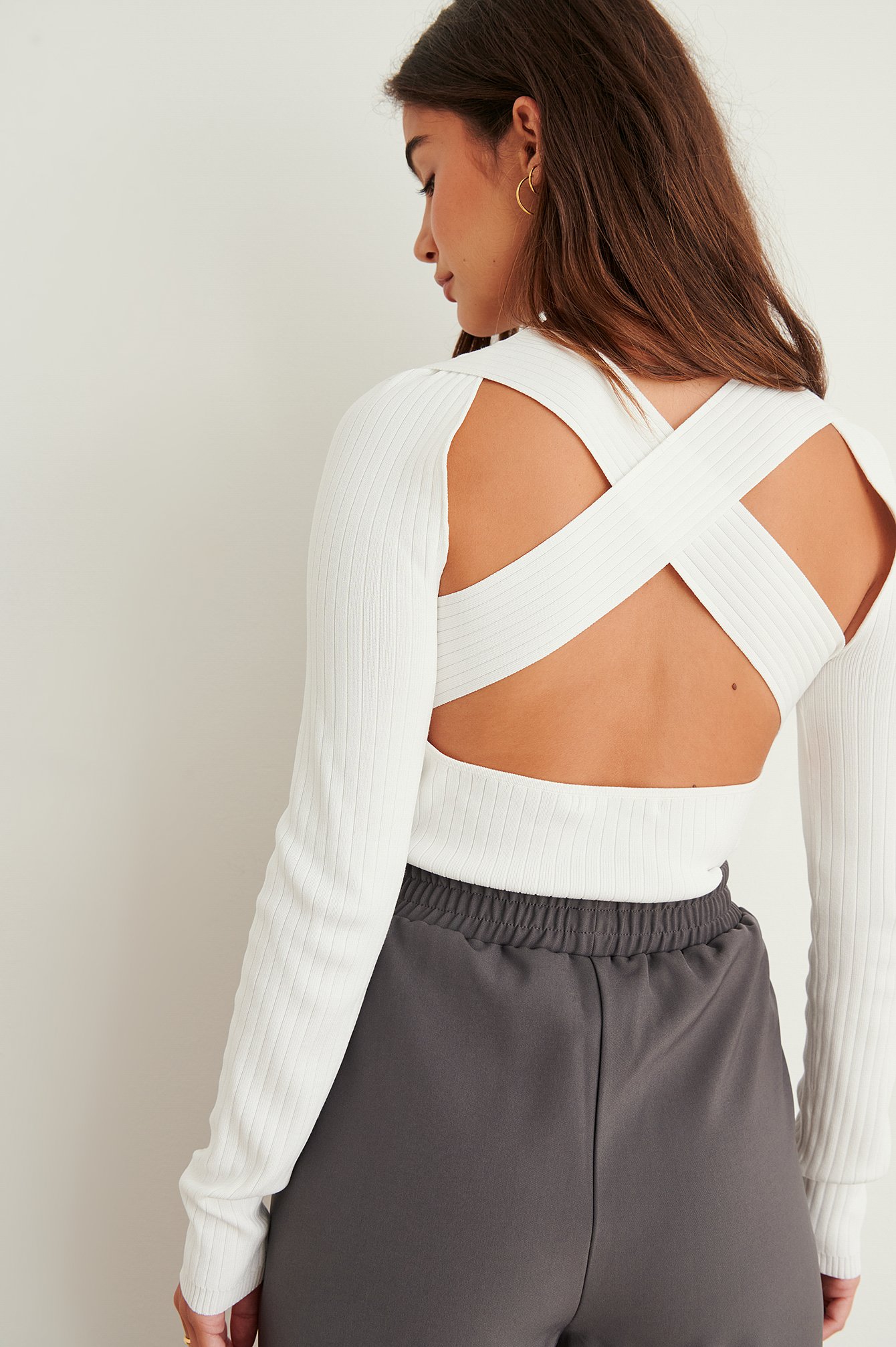 White Cross Back Knitted Top