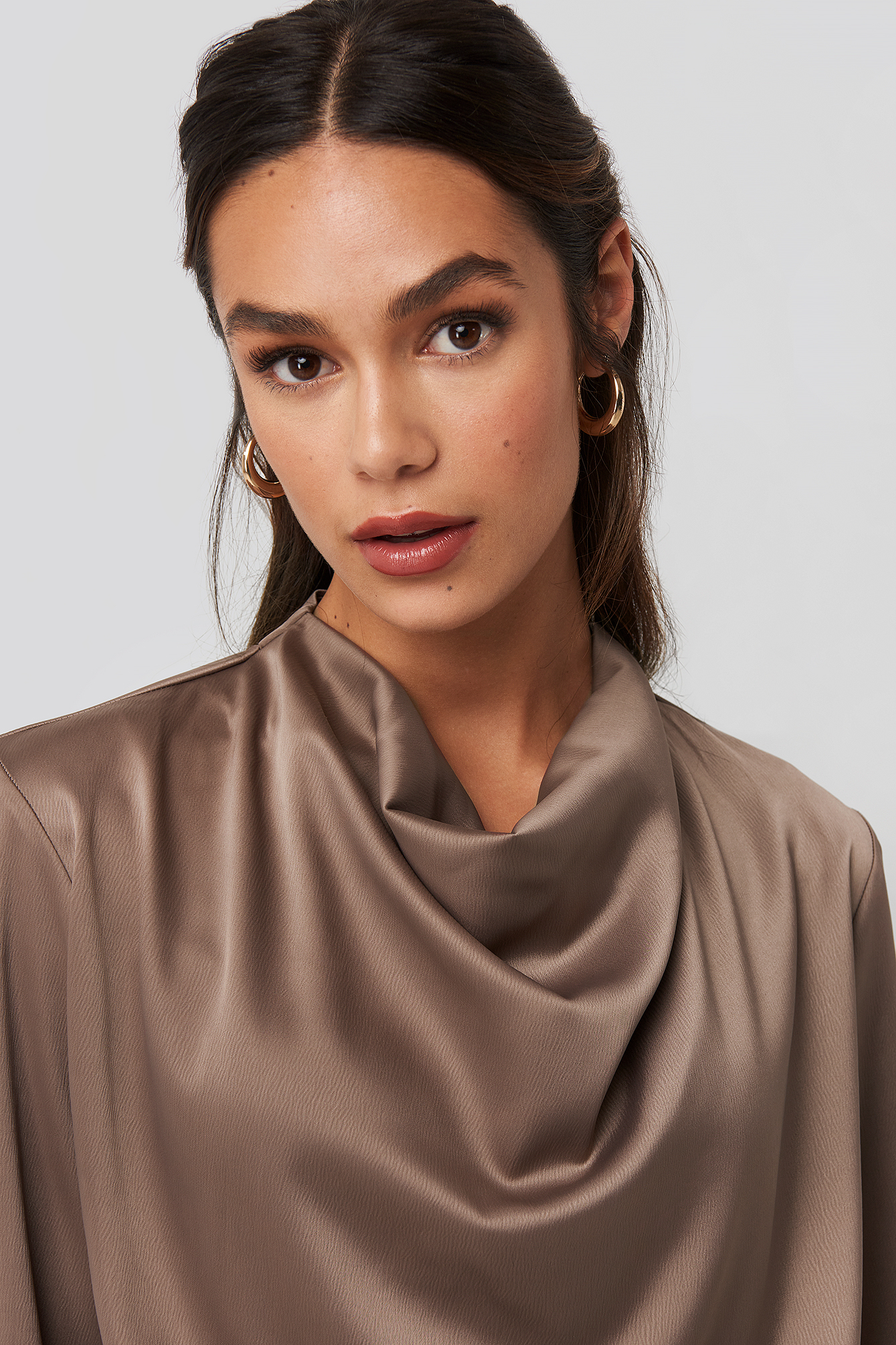 Cowl Neck Satin Blouse Braun