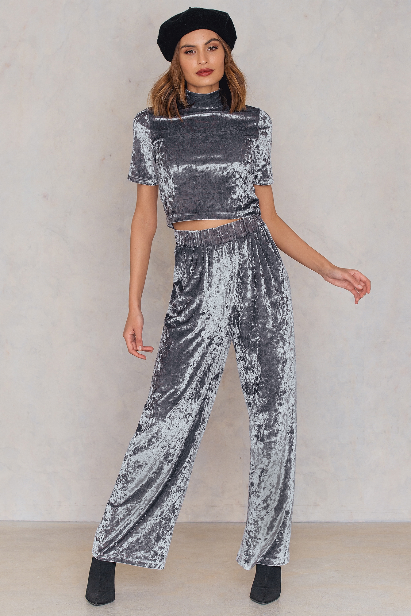 Crushed Velvet Flared Pants Silver | na 