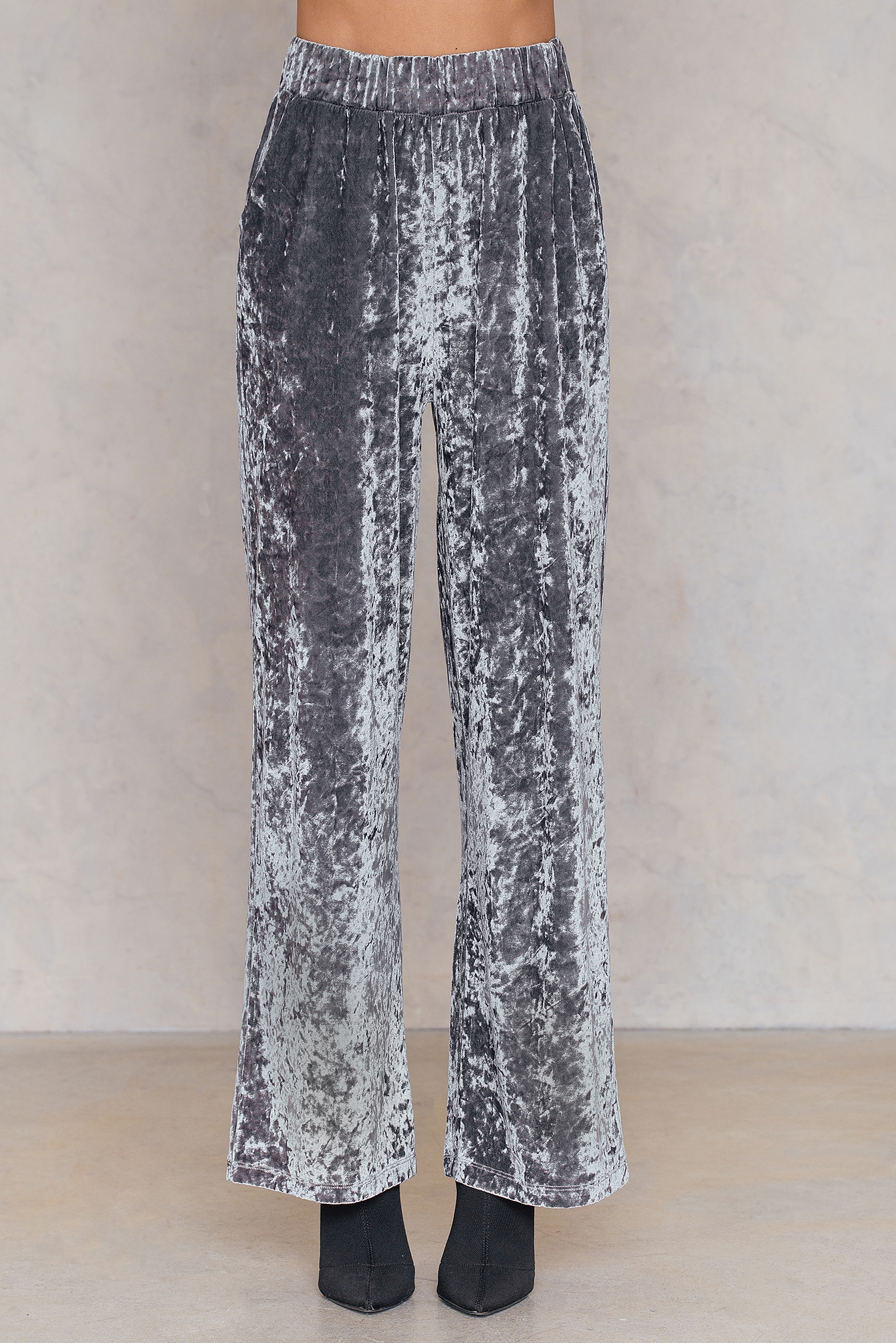 Crushed Velvet Flared Pants Silver | na 