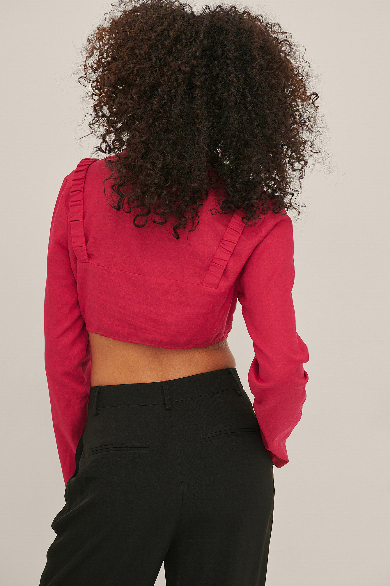 Cup Detail Linen Blouse Red