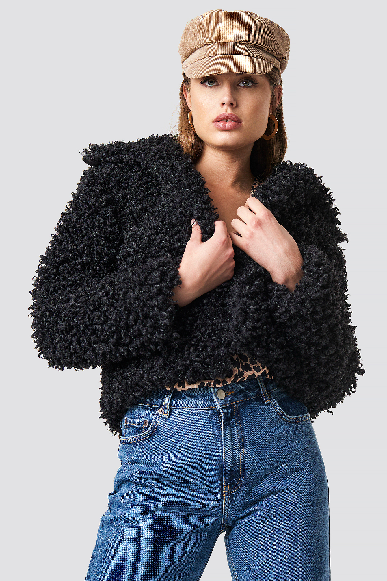 Curly Faux Fur Jacket Black