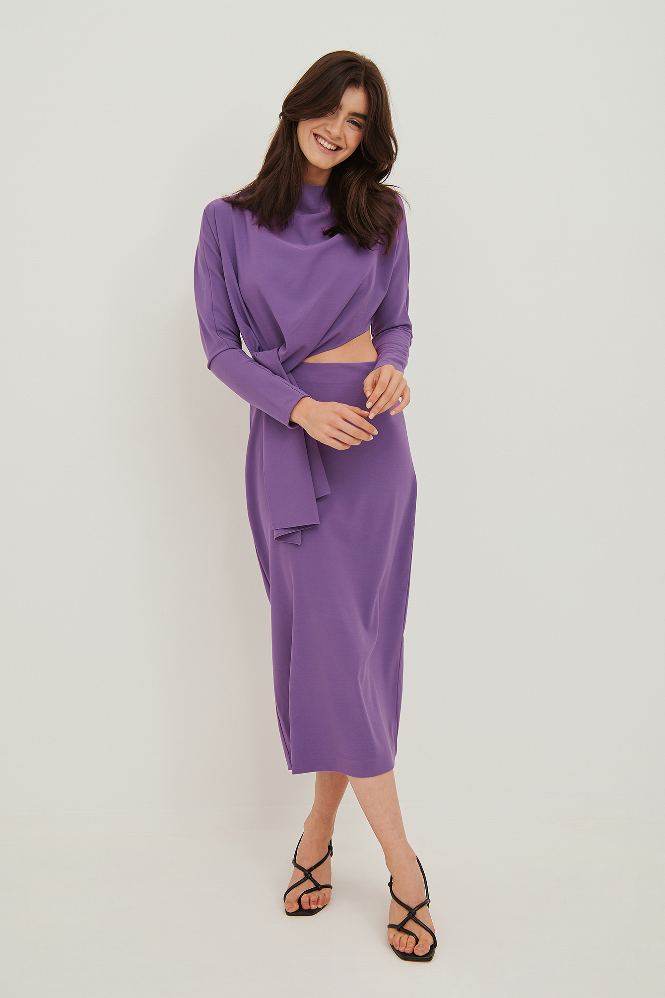 NA-KD Trend Cut Out Wrap Midi Dress - Purple