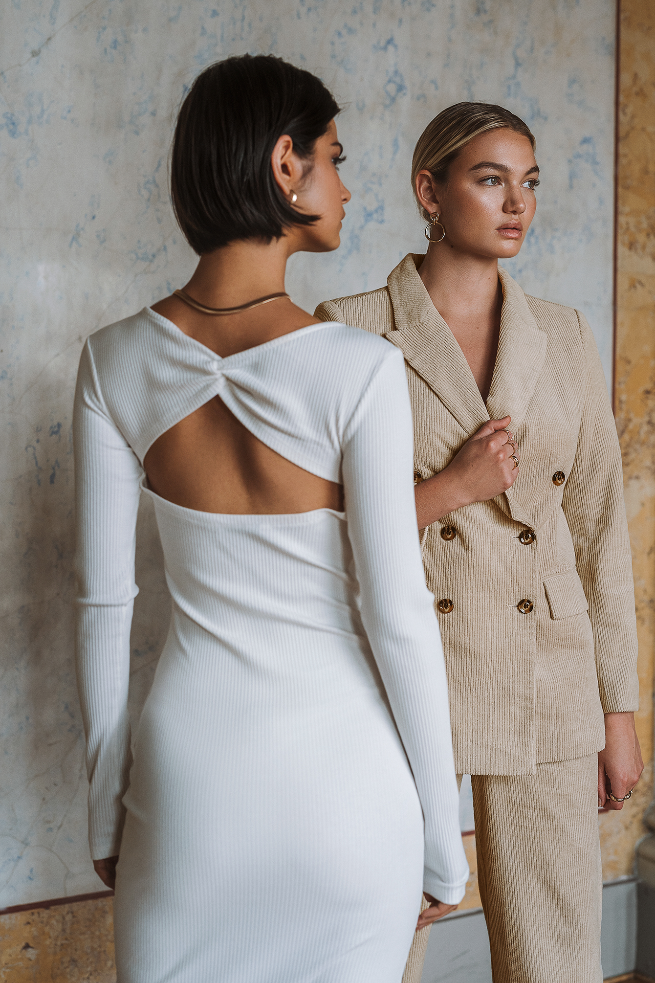 Ribbed Wrapped Back Dress Offwhite