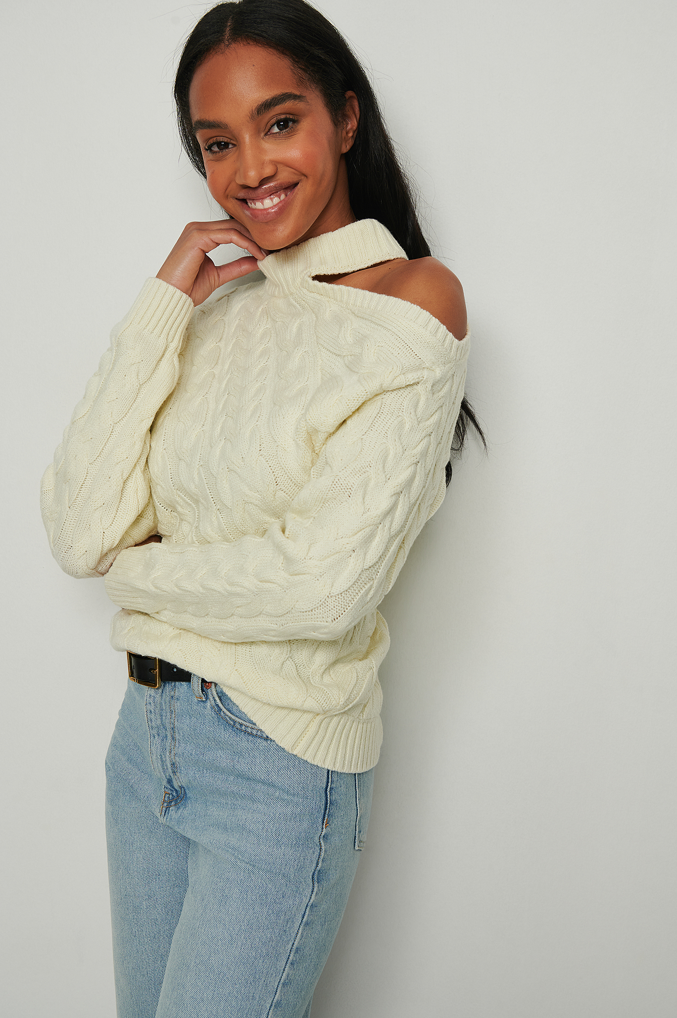 white cut out jumper