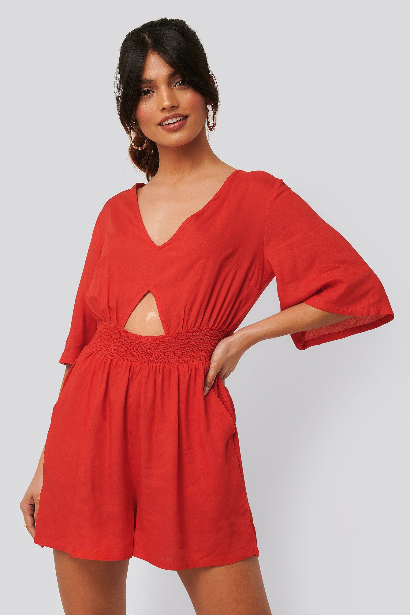 Red NA-KD Cut Out Detail Playsuit