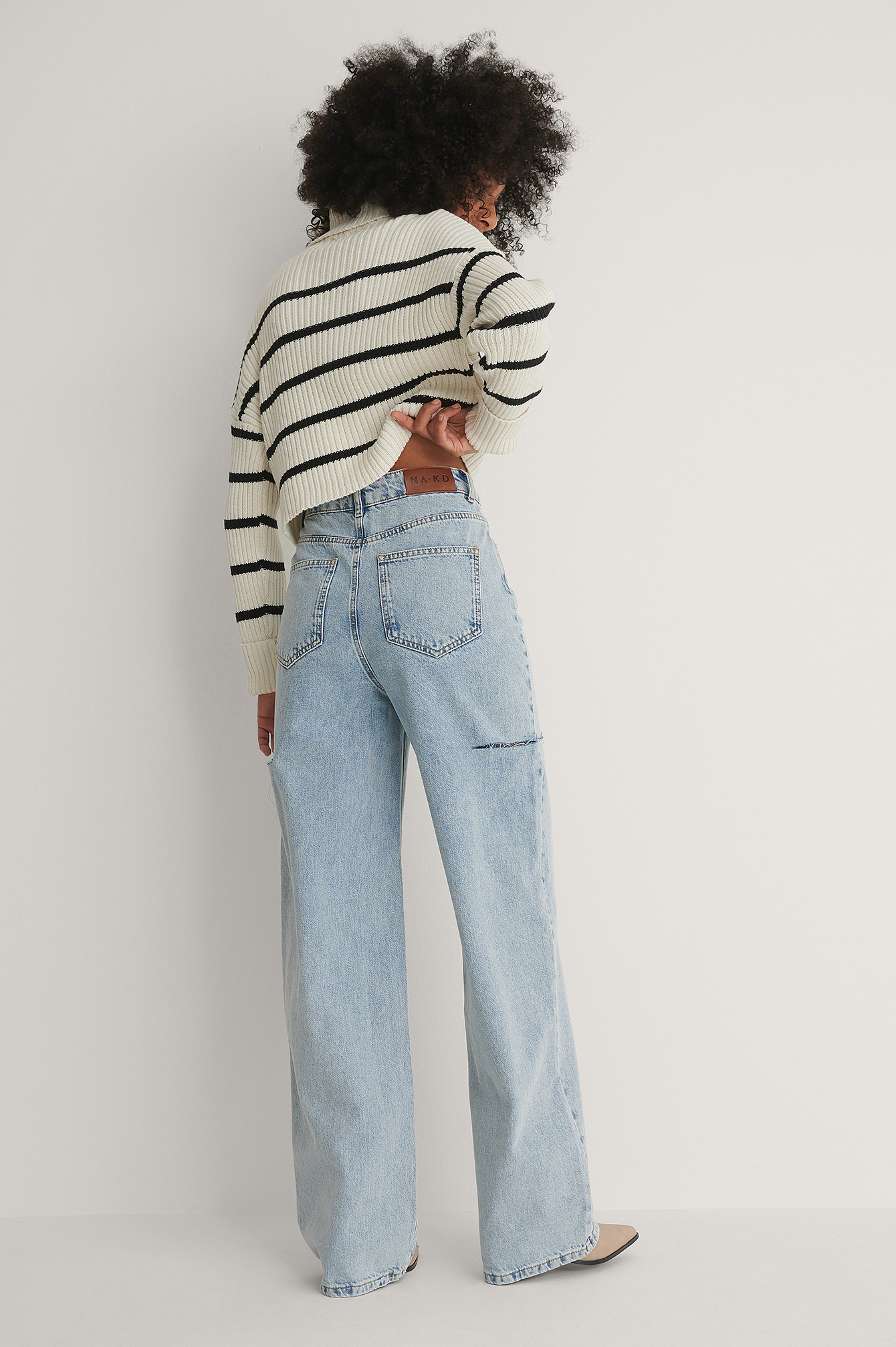 Cut Out Detail Wide Jeans Blue | NA-KD