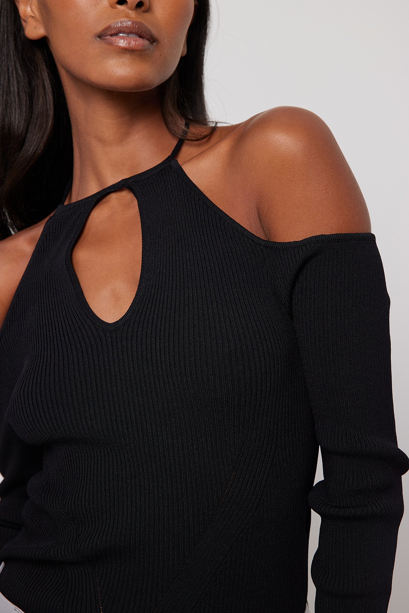 Black Cut Out Details Fine Knitted Top