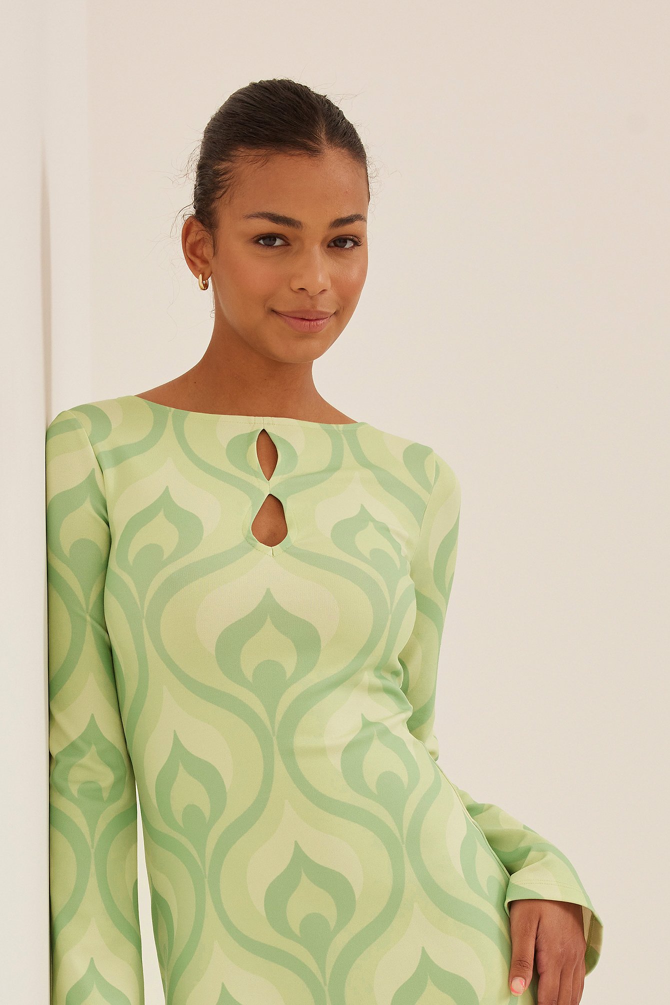 Green Print Cut-out jurk