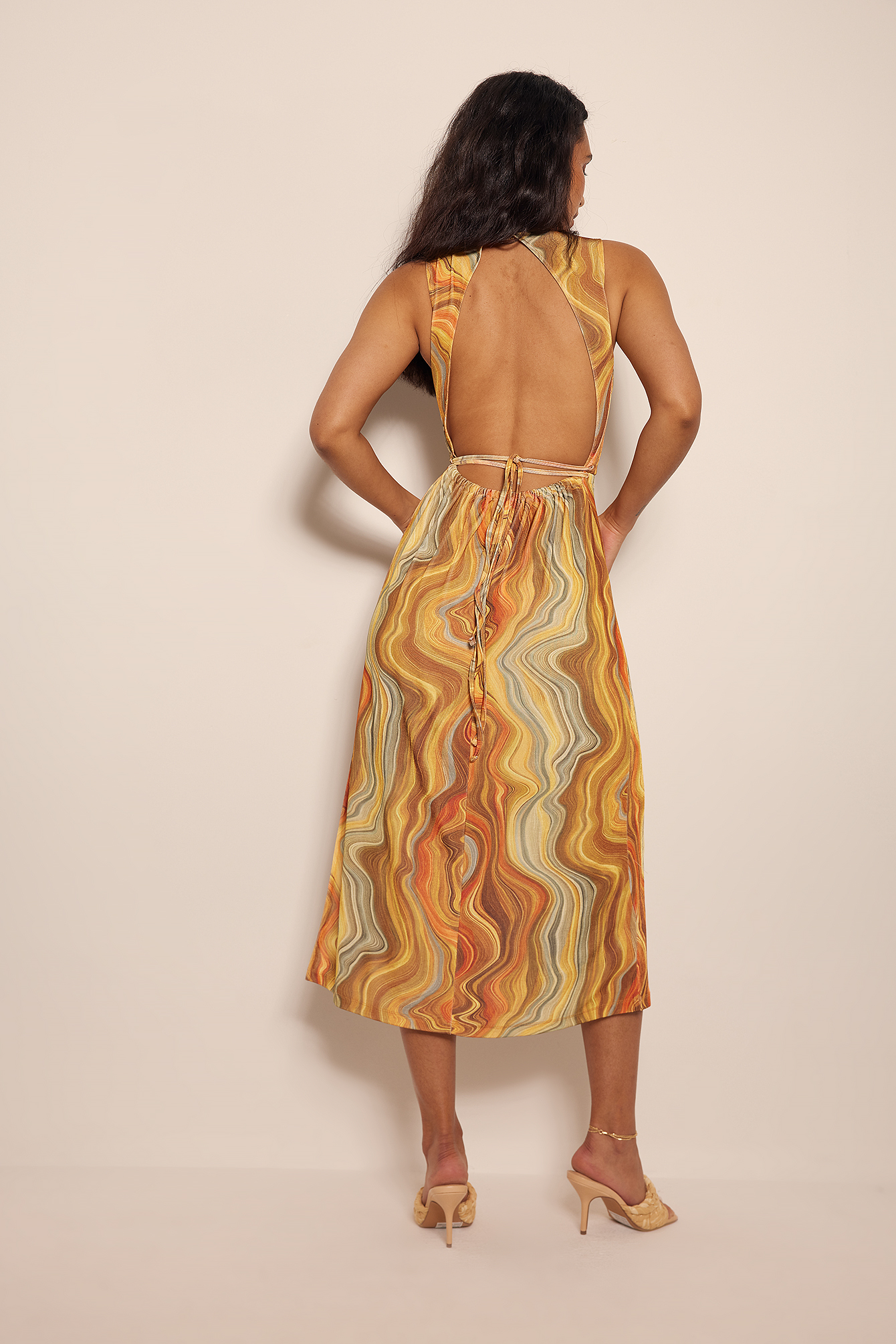 Cut Out Drawstring Midi Dress Multicolor