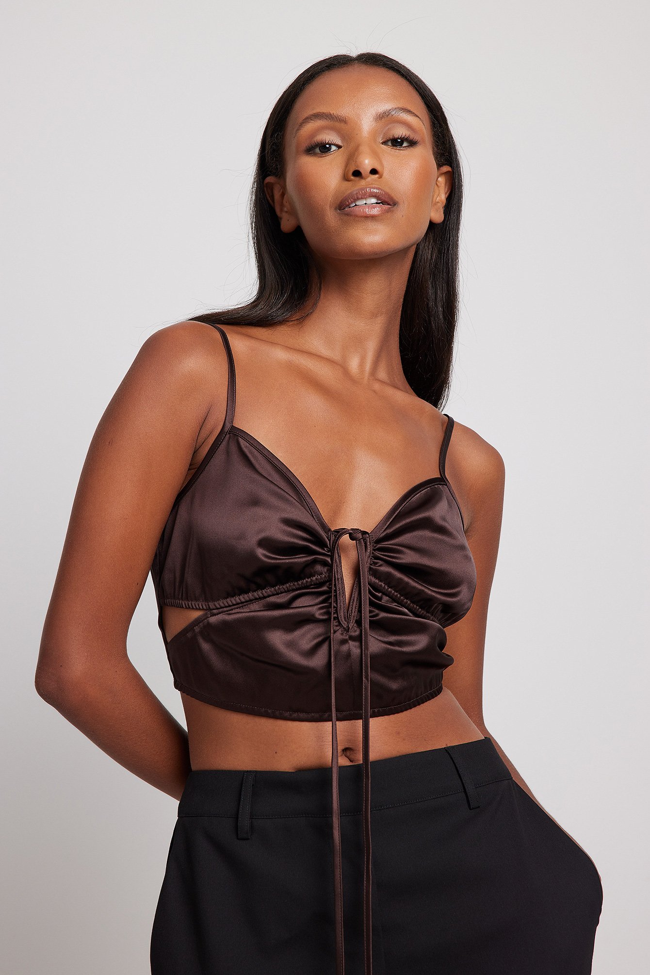 Brown Cut Out Gathered Front Top