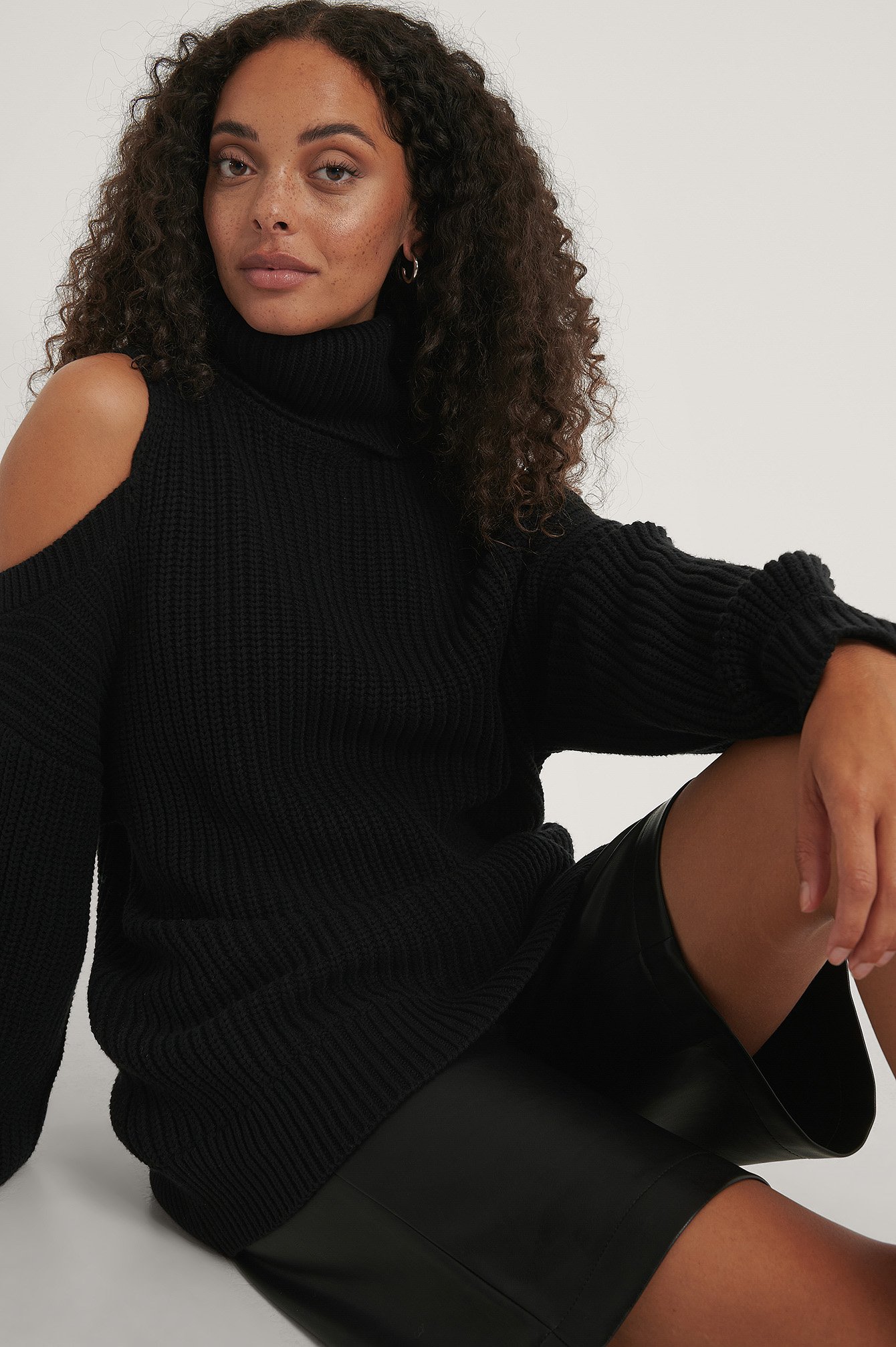 Black Cut Out High Neck Knitted Sweater