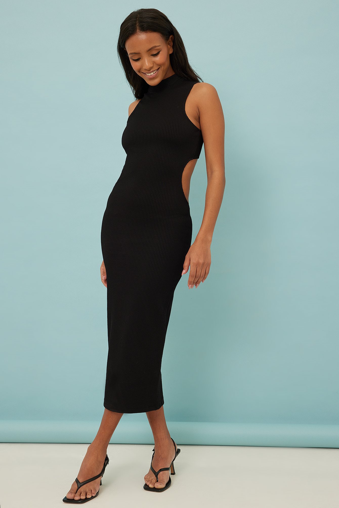 Black Cut Out Ribbed Dress