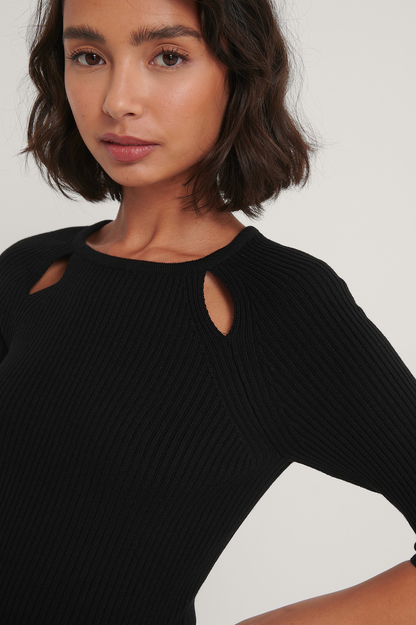 Black Cut Out Ribbed Knitted Top