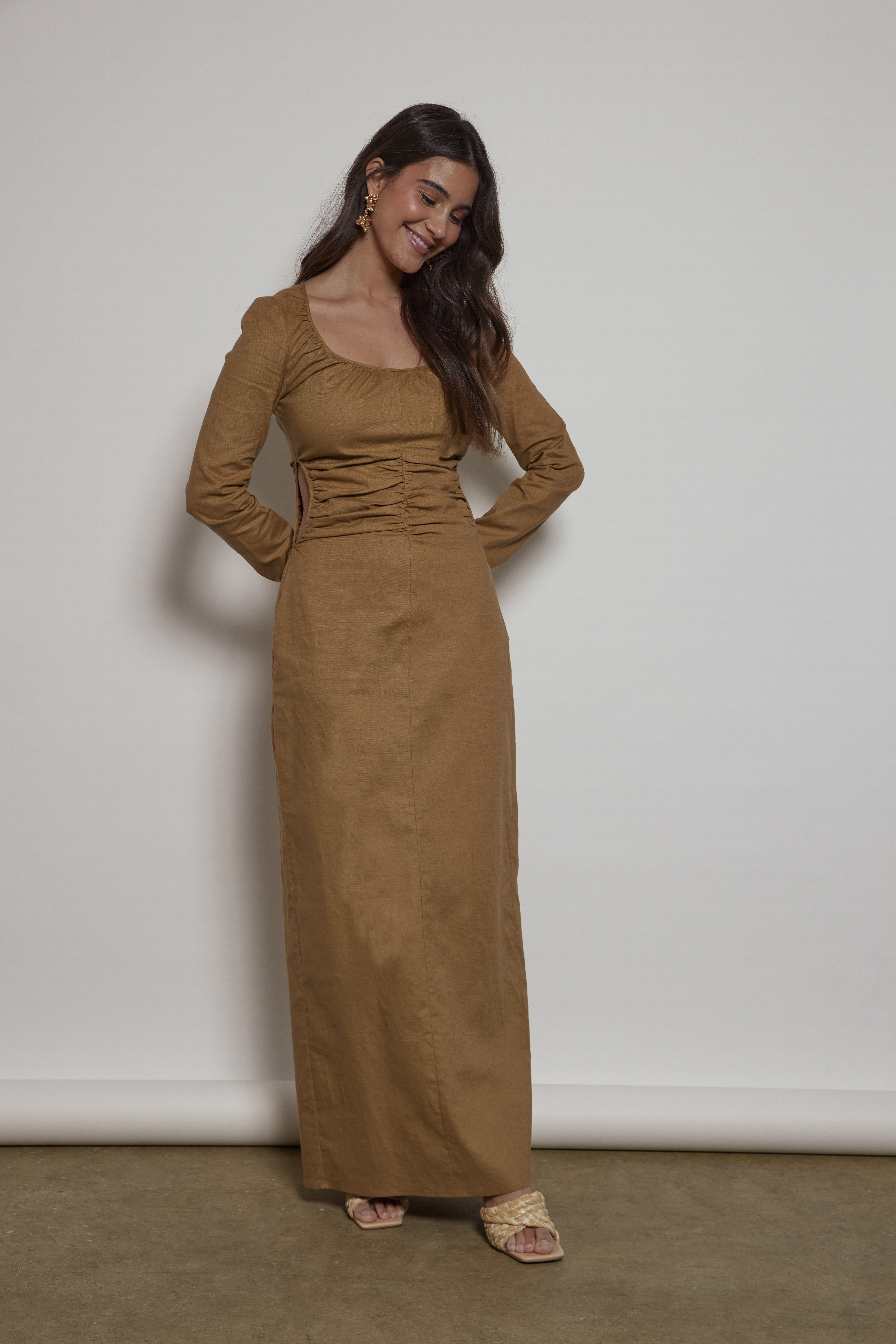 Brown Cut Out Sides Maxi Dress