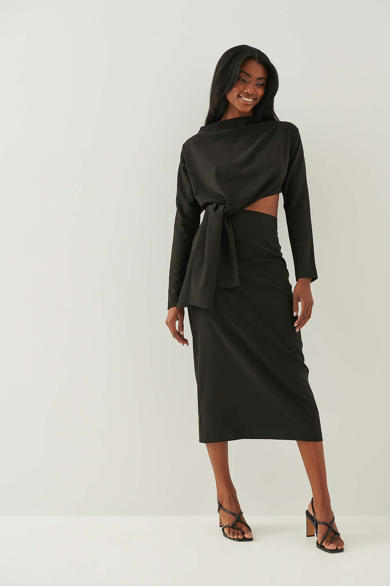 NA-KD Trend Cut Out Wrap Midi Dress - Black
