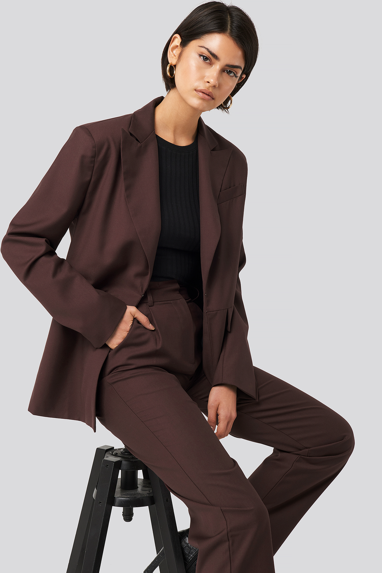 Cutline Loose Fit Detail Blazer Burgundy