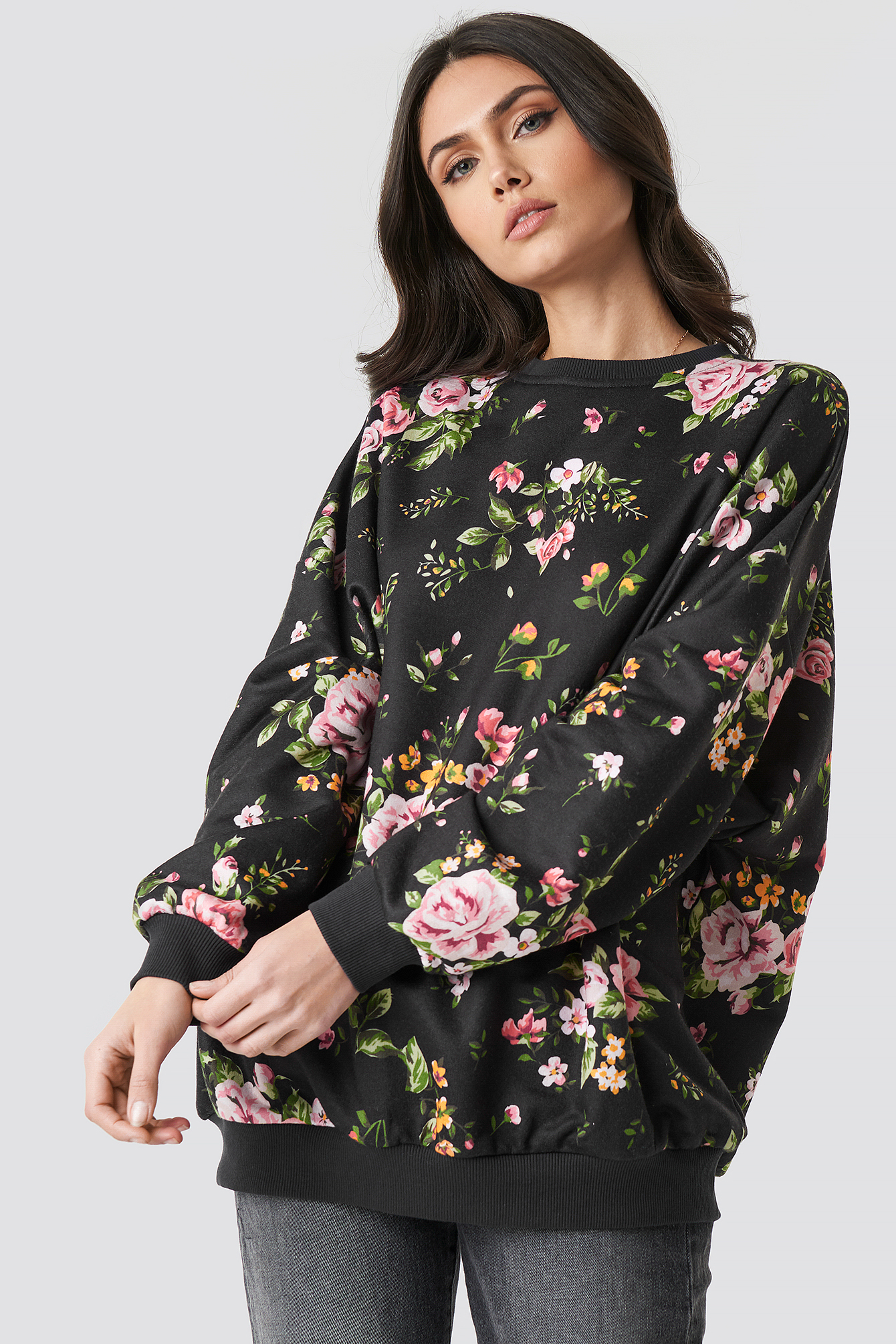 Dark Floral Batwing Sweater Black