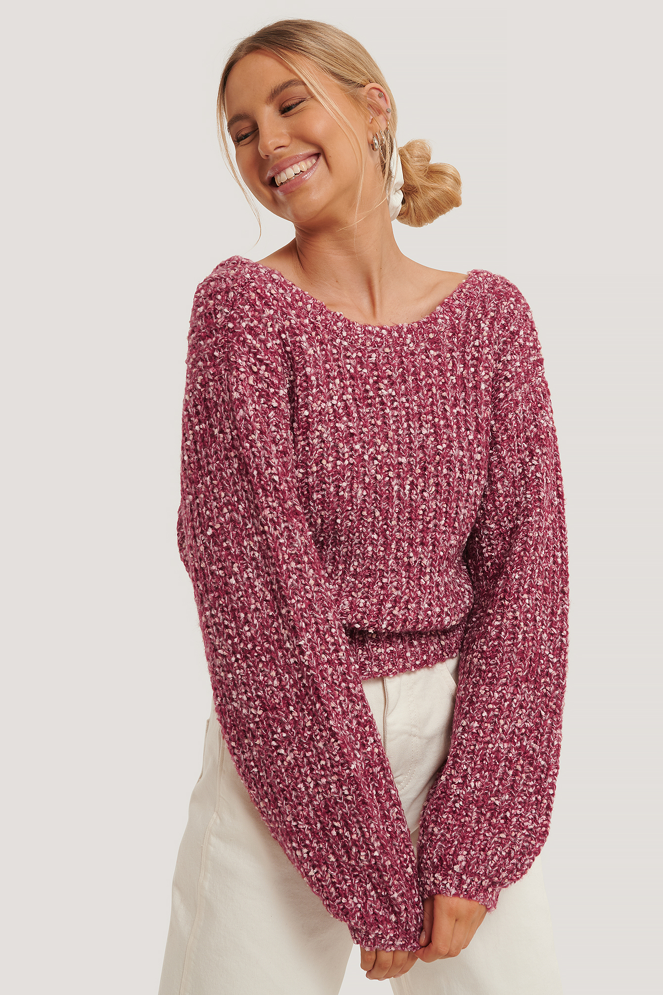 NA-KD DEEP BACK BALLOON SLEEVE KNIT - PINK