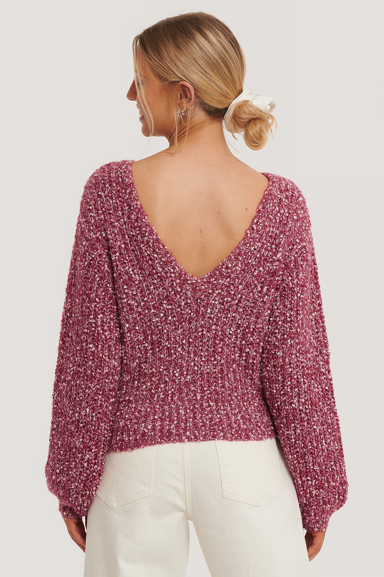 NA-KD DEEP BACK BALLOON SLEEVE KNIT - PINK