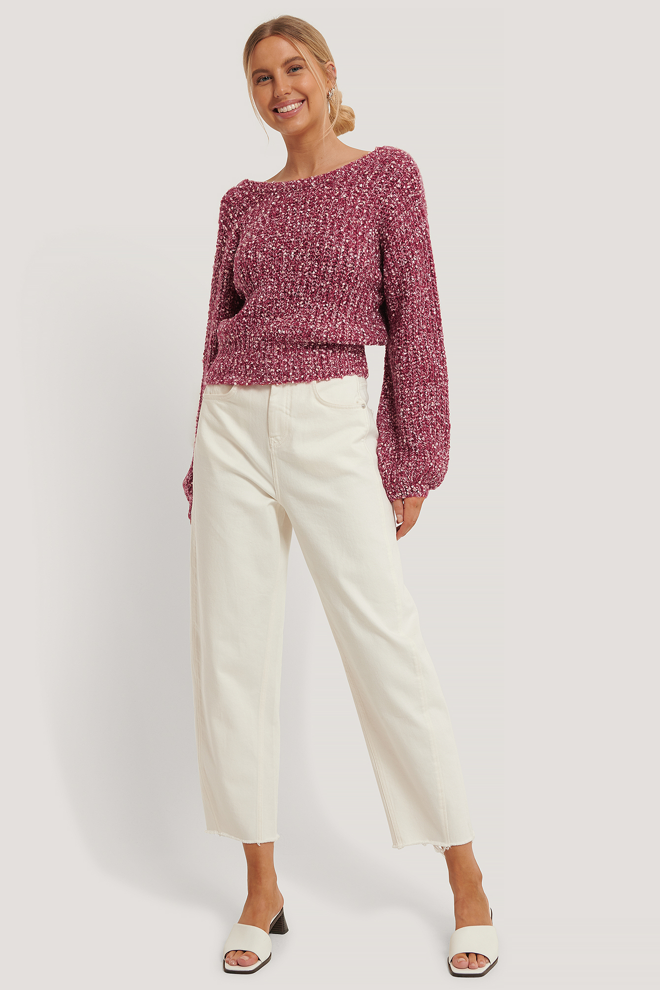 NA-KD DEEP BACK BALLOON SLEEVE KNIT - PINK