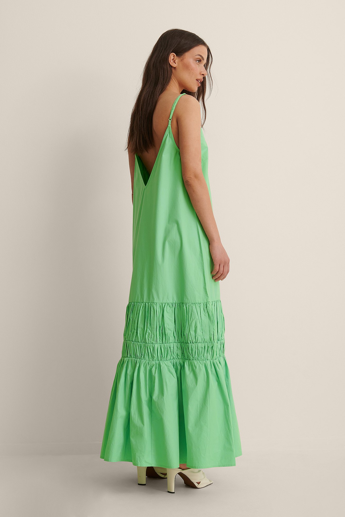 Green Verzameld Maxi-jurk Met Diepe Rug