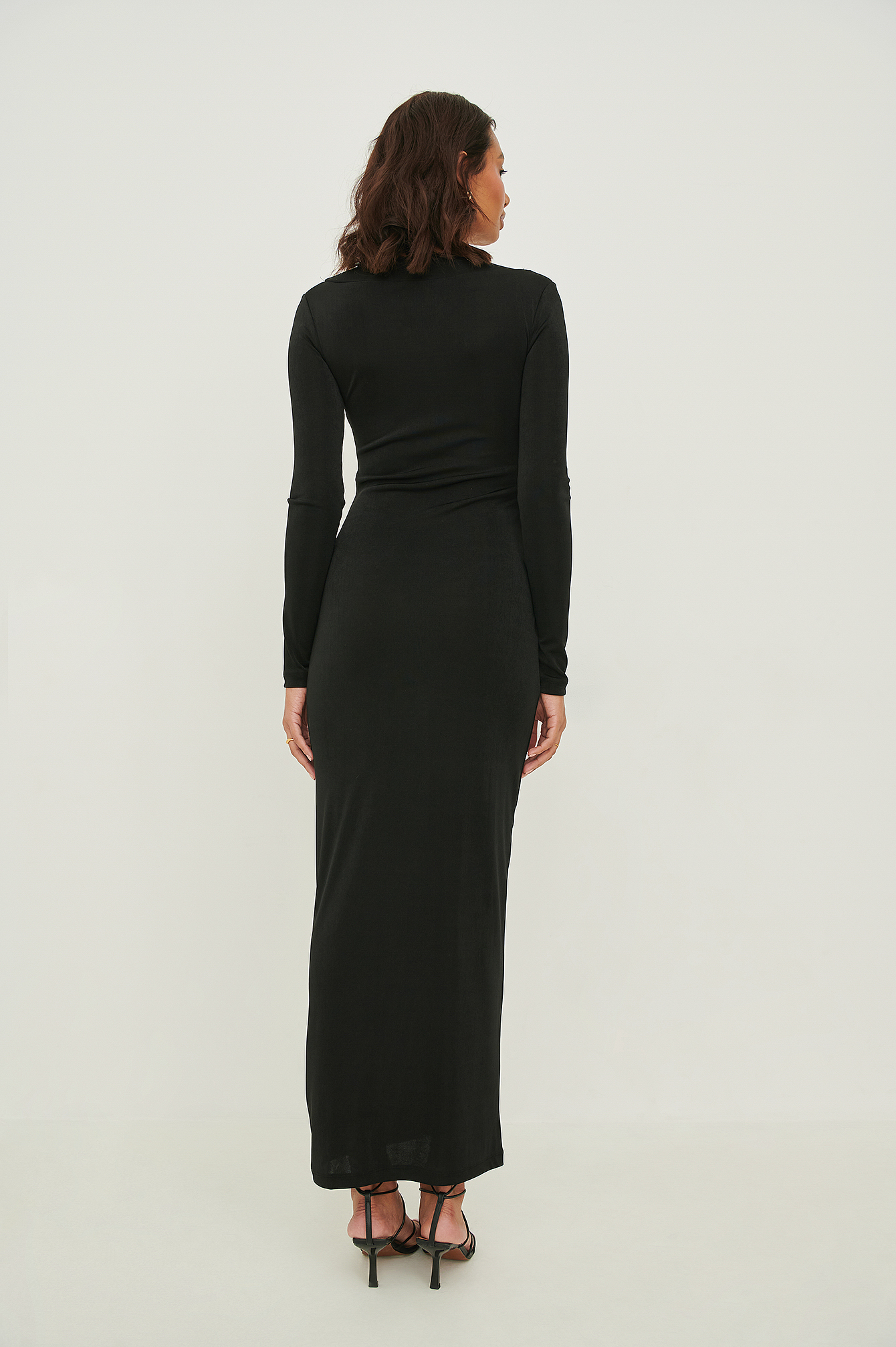 Recycled Deep Vneckline Long Sleeve Maxi Dress Black