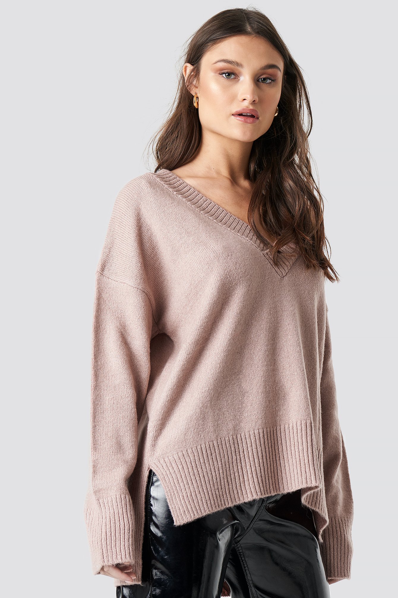 Na-kd  Deep V-neck Oversized Sweater - Pink