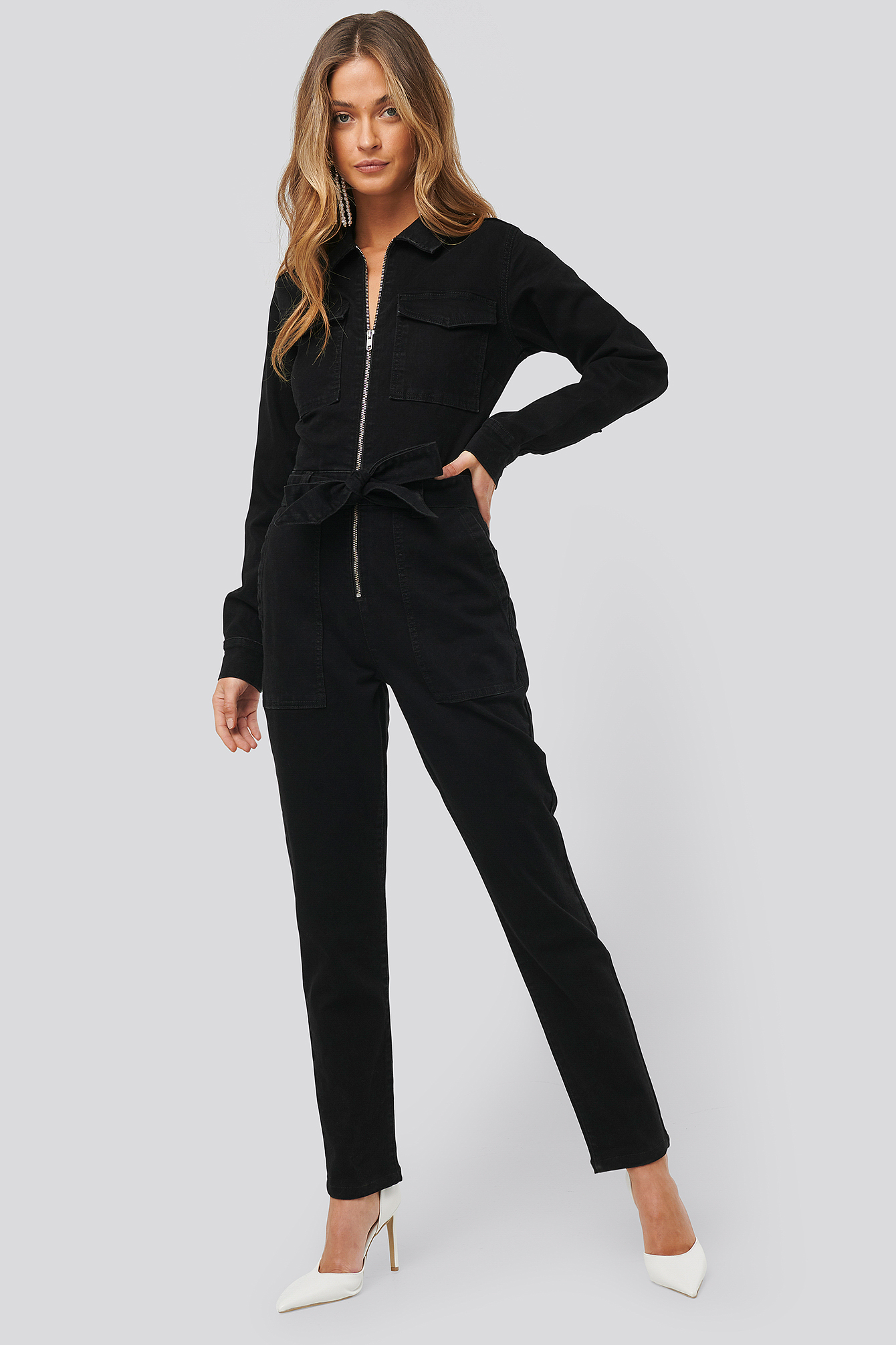 Denim Belted Jumpsuit Black