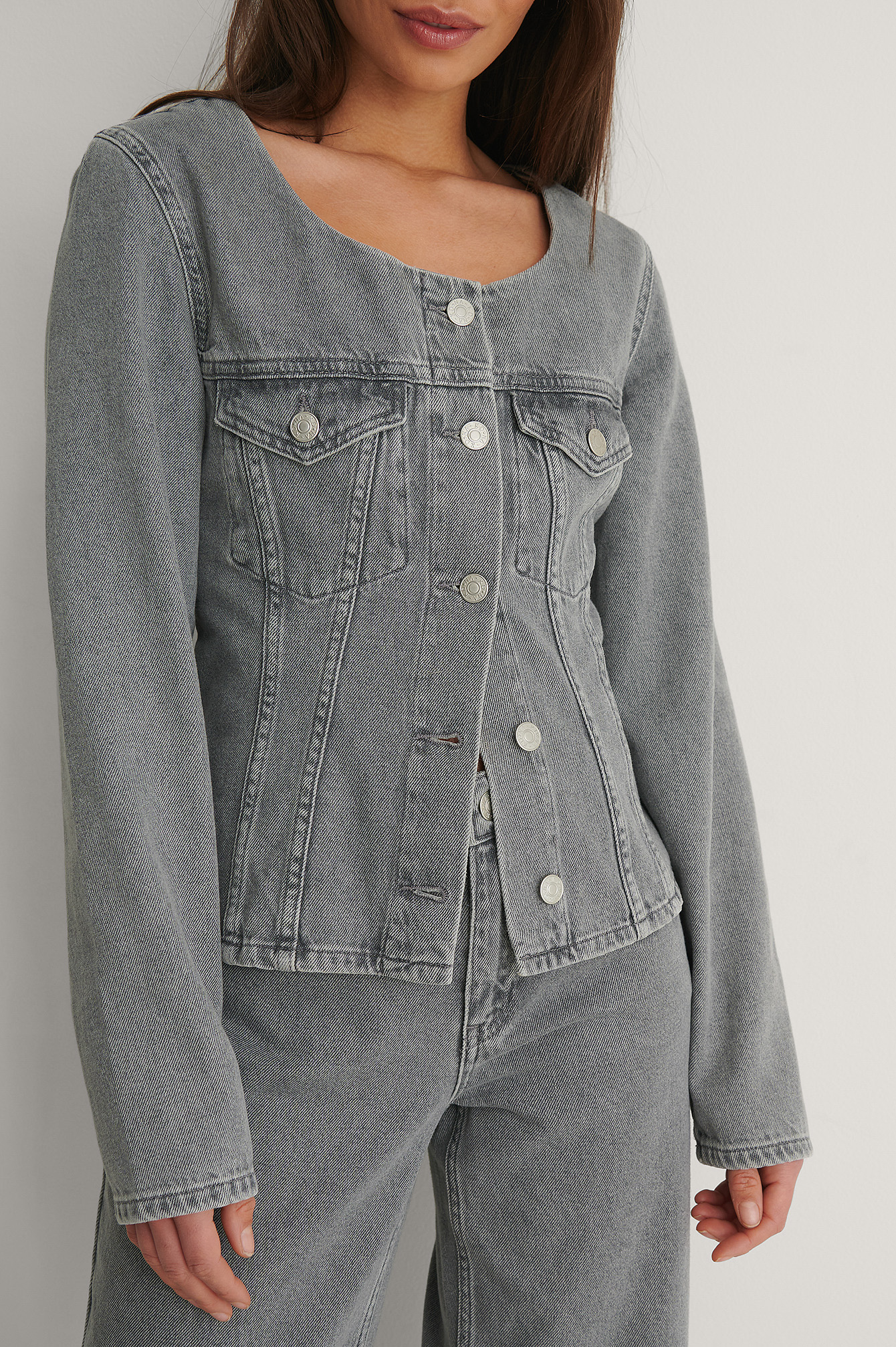 Shaped Denim Jacket Grey | na-kd.com
