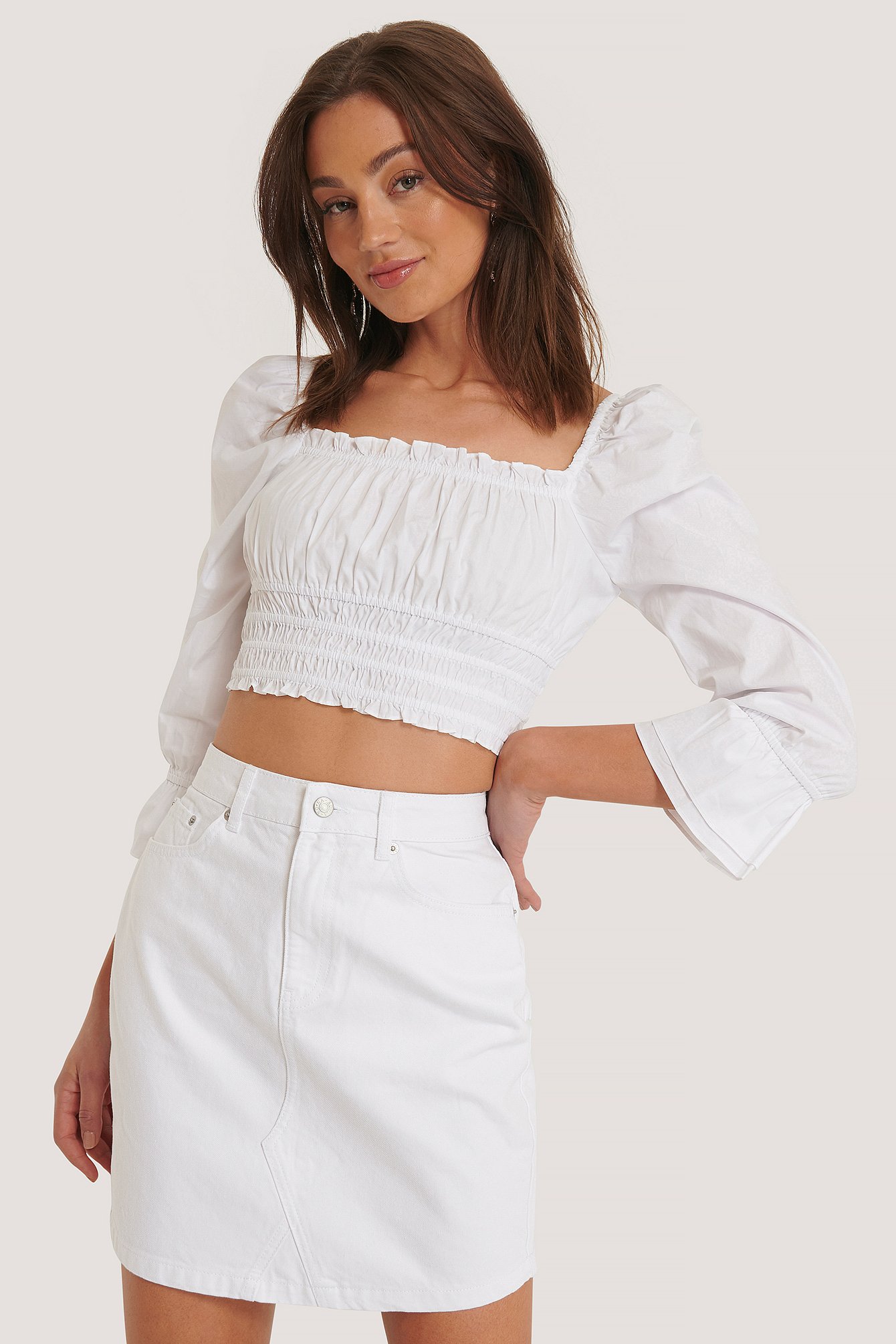 White NA-KD Denim Mini Skirt