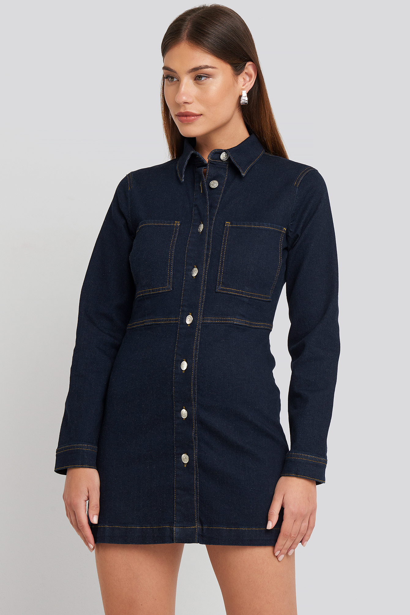 Denim Shirt Mini Dress Indigo Blue