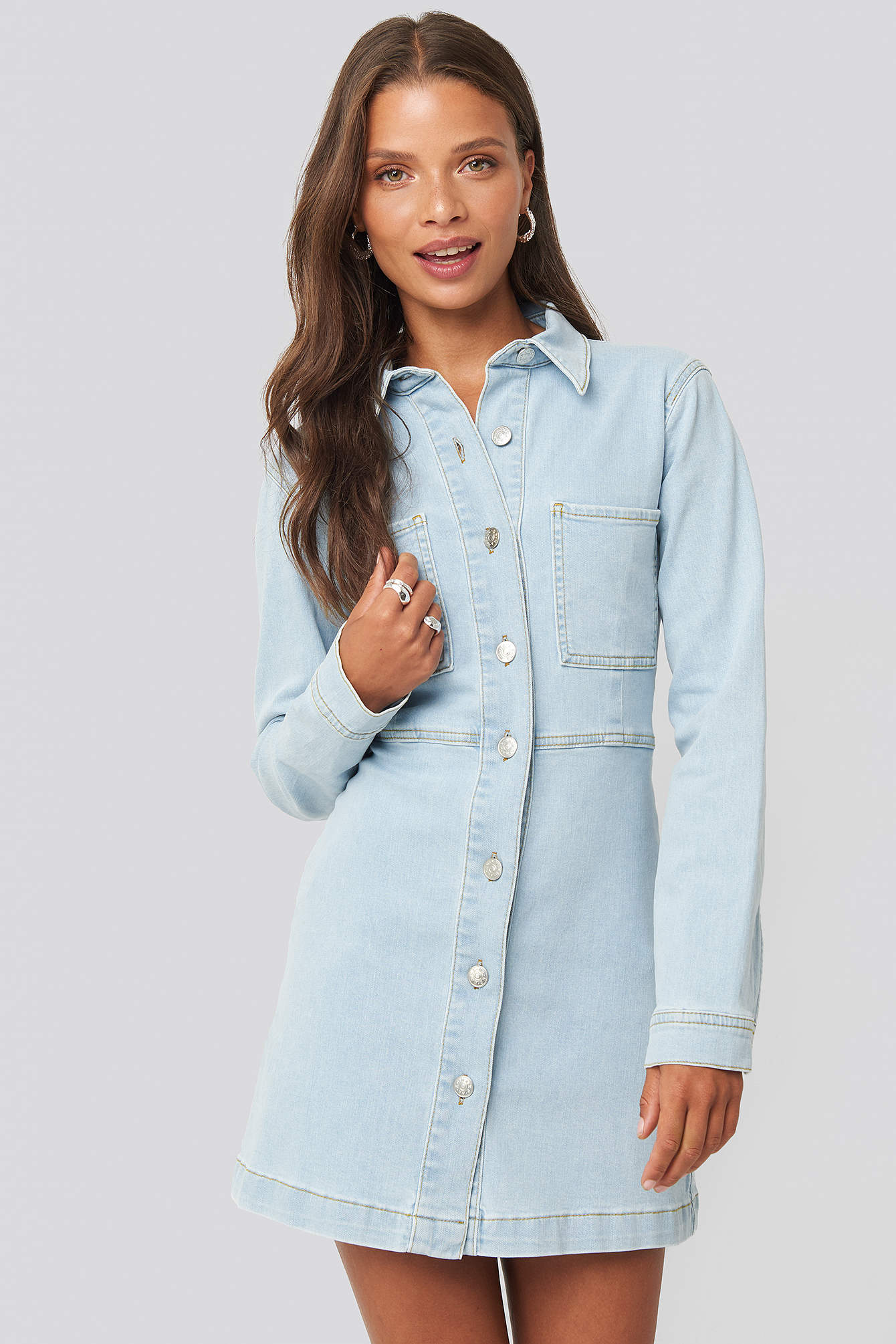 Denim Shirt Mini Dress Light Blue Wash