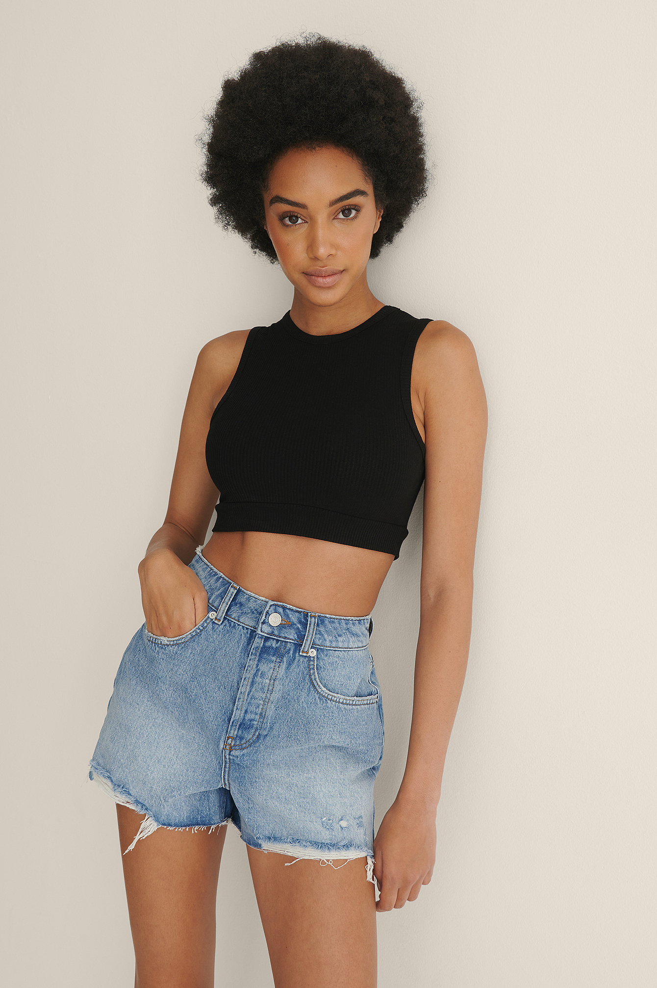 black denim shorts