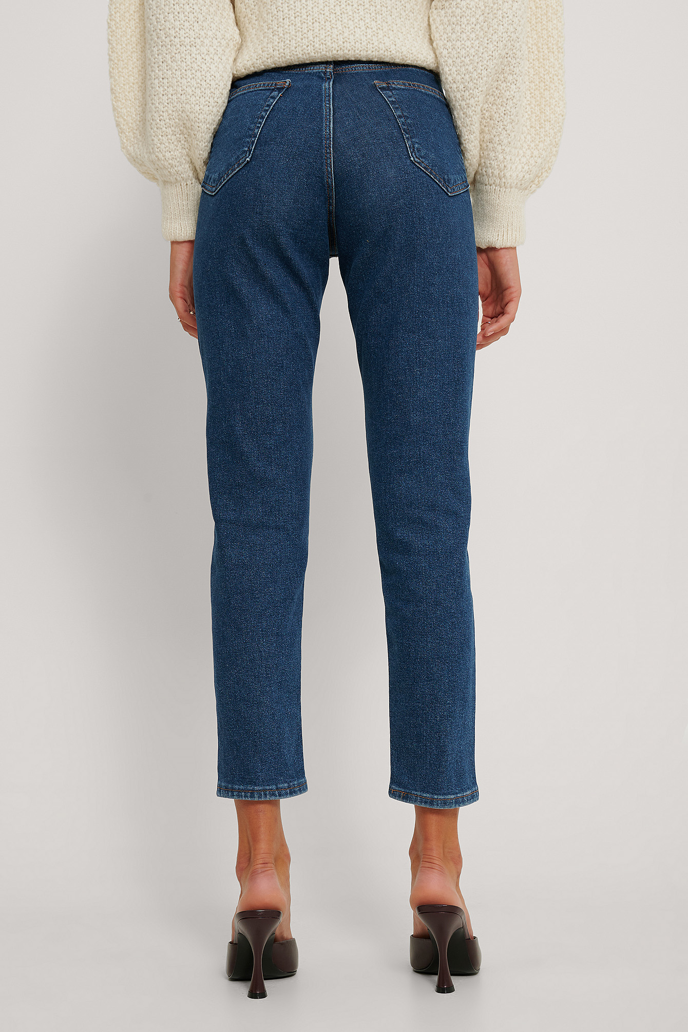 Destroyed Slim High Waist Jeans Blue