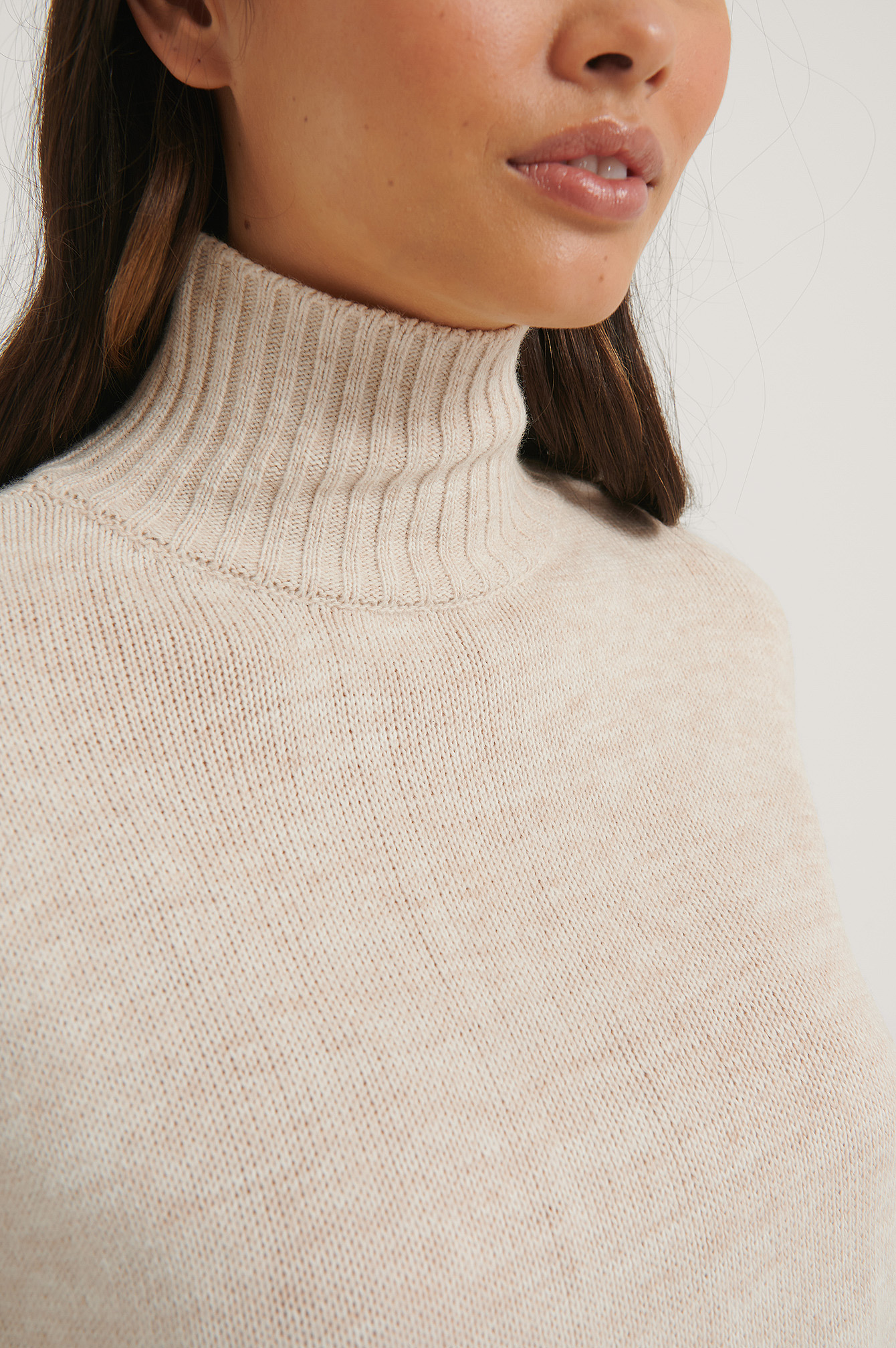 Sleeve Detail High Neck Sweater Beige 
