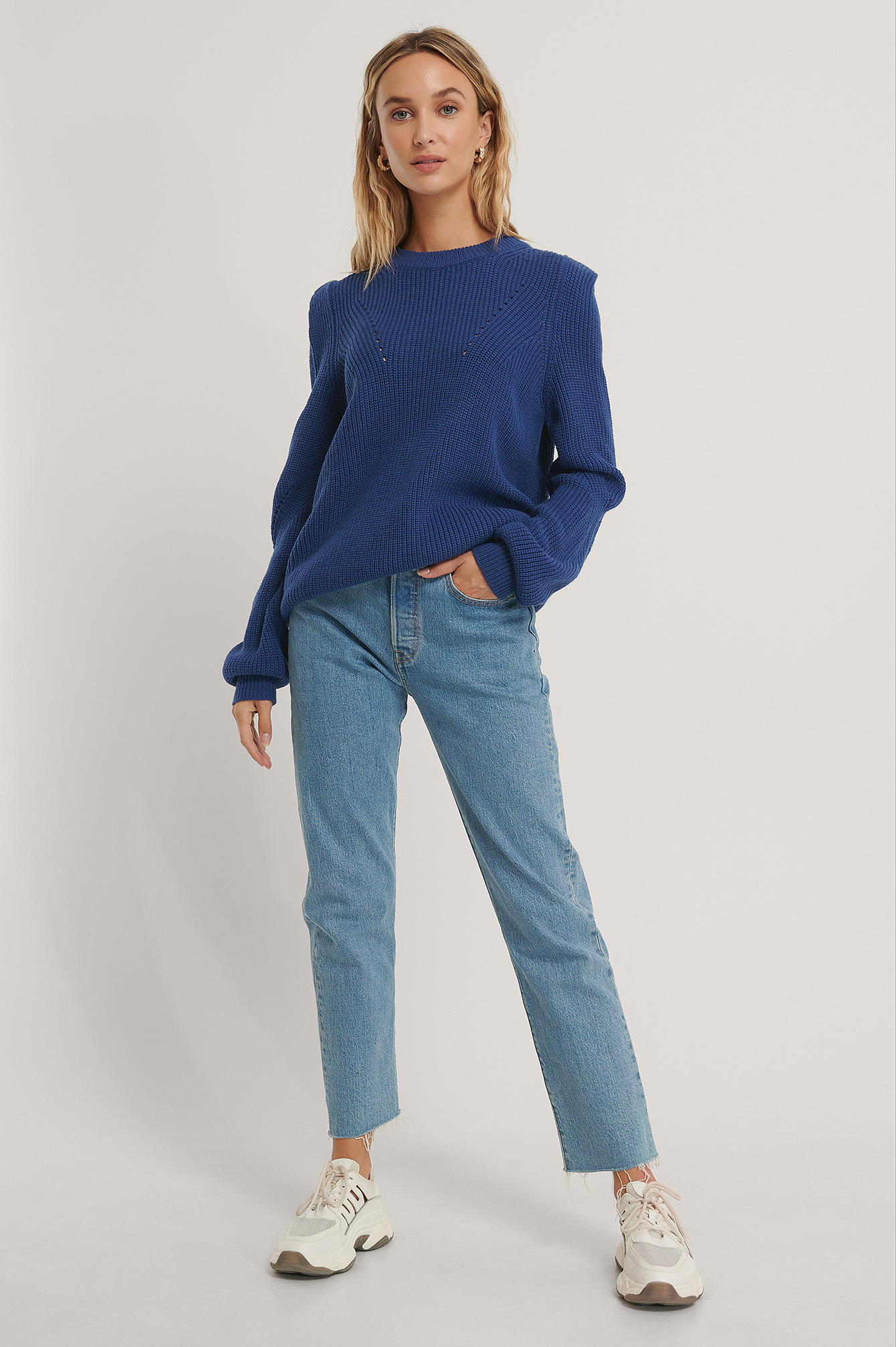Shoulder Detail Knitted Sweater Blue 